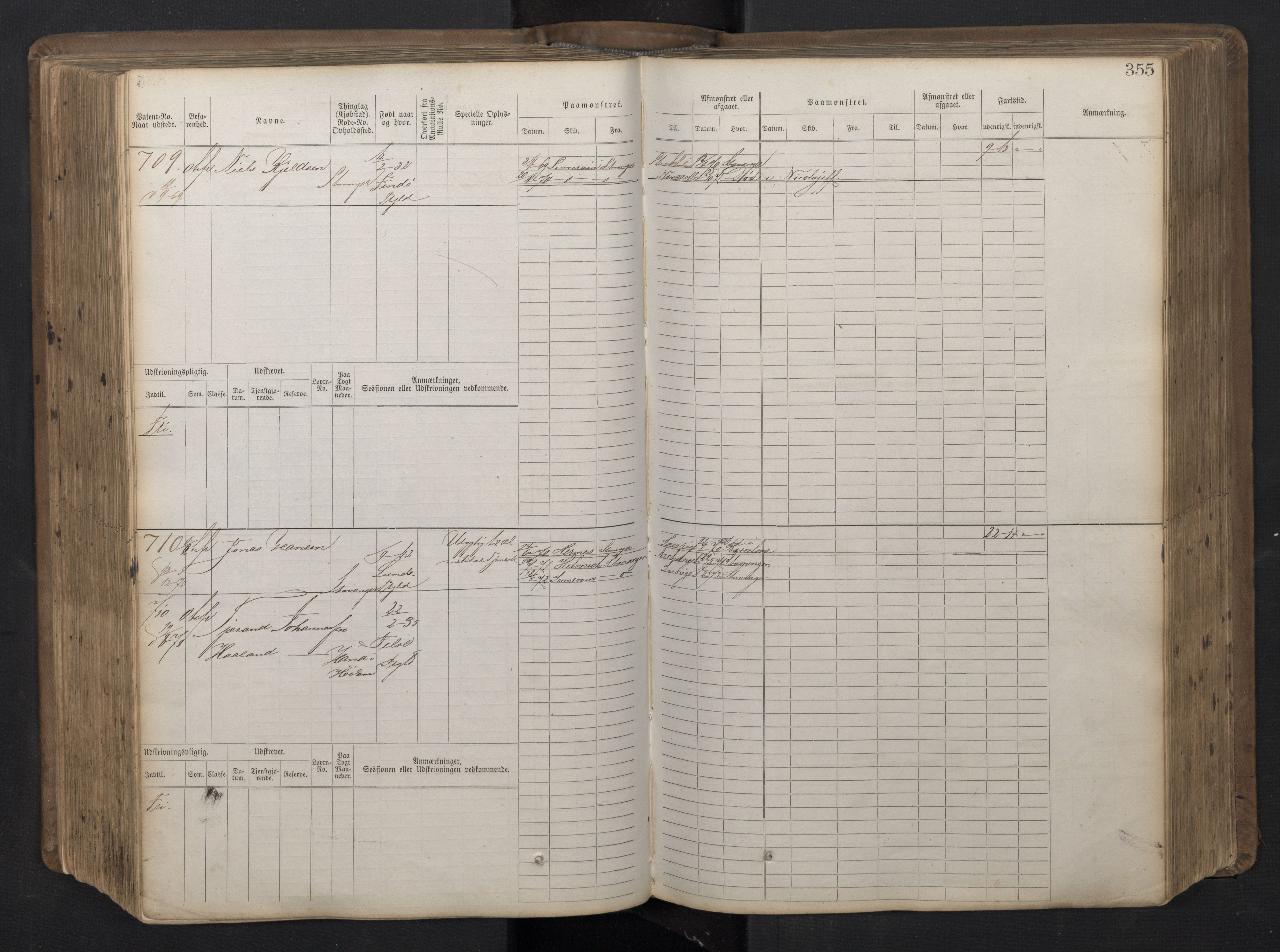 Stavanger sjømannskontor, AV/SAST-A-102006/F/Fb/Fbb/L0016: Sjøfartshovedrulle patnentnr. 1-1202 (dublett), 1869, p. 355