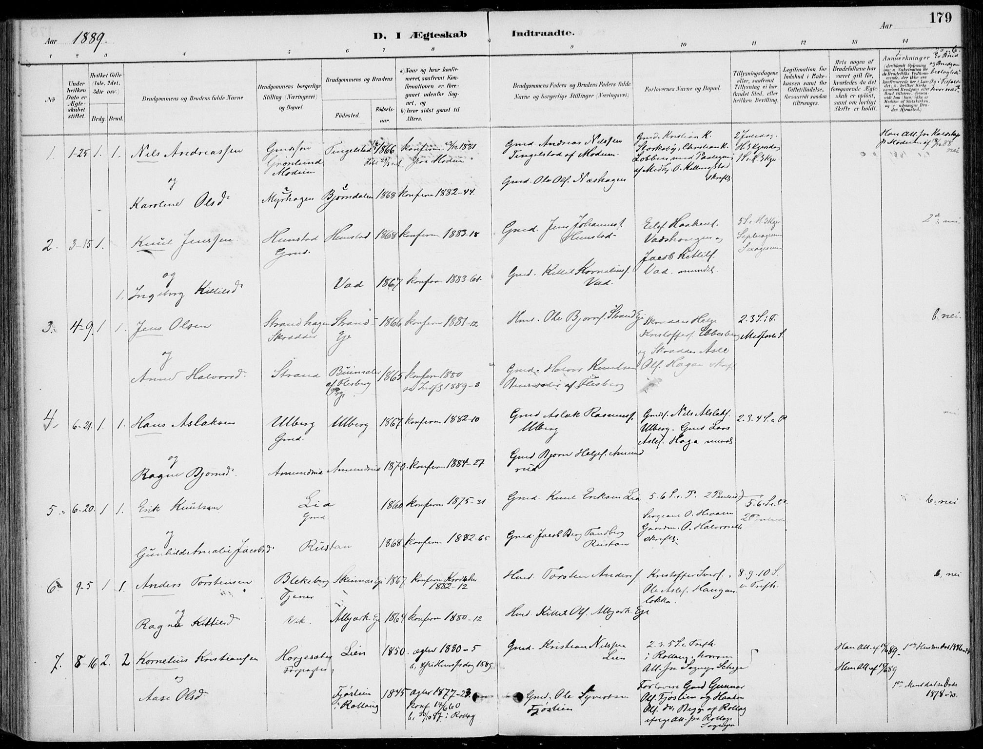 Sigdal kirkebøker, AV/SAKO-A-245/F/Fb/L0001: Parish register (official) no. II 1, 1888-1900, p. 179