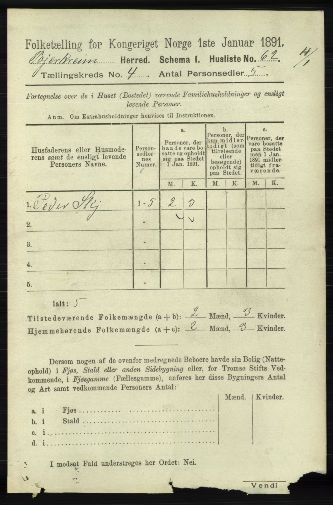 RA, 1891 census for 1114 Bjerkreim, 1891, p. 1223