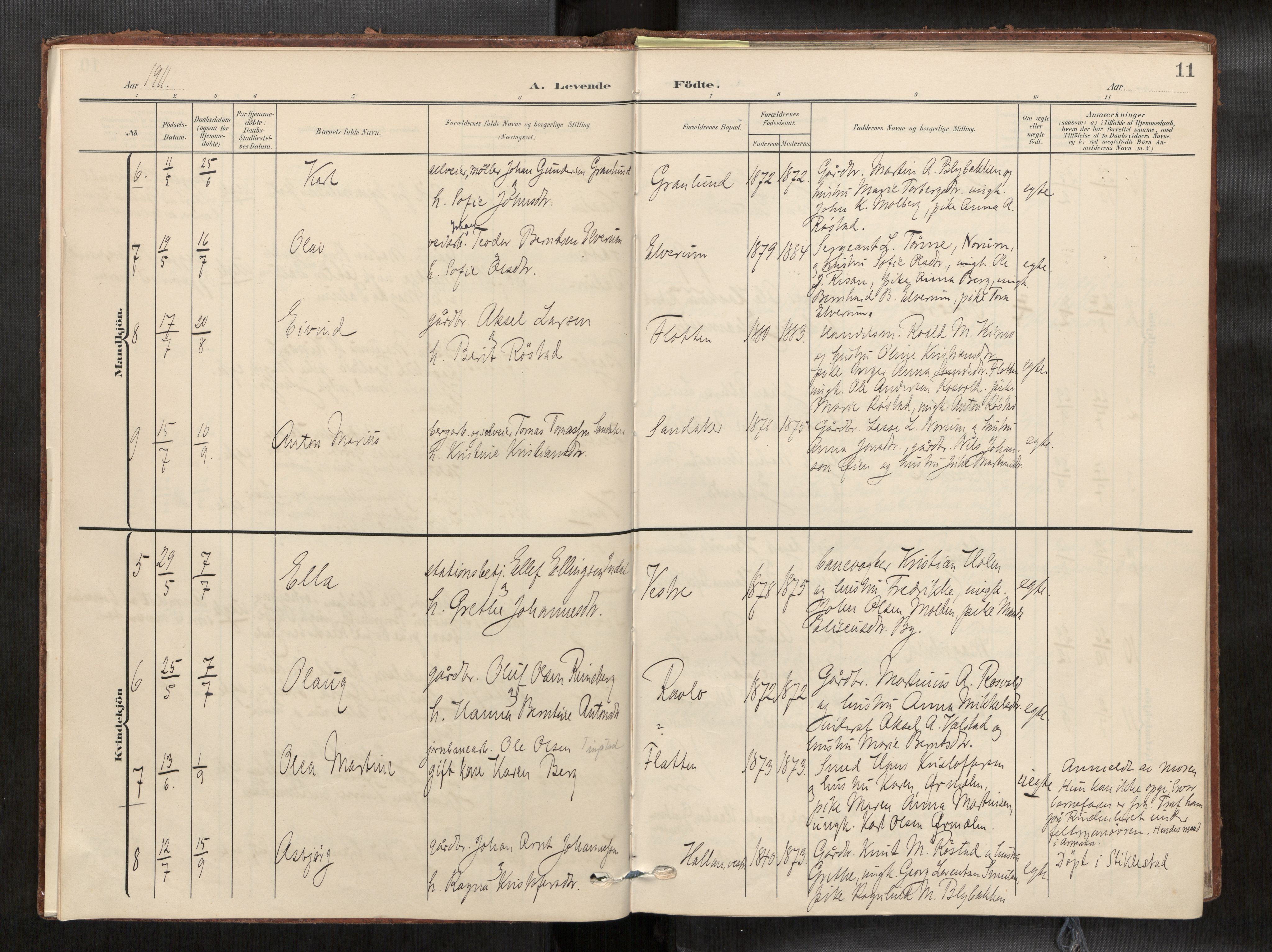 Verdal sokneprestkontor, AV/SAT-A-1156/2/H/Haa/L0003: Parish register (official) no. 3, 1907-1921, p. 11