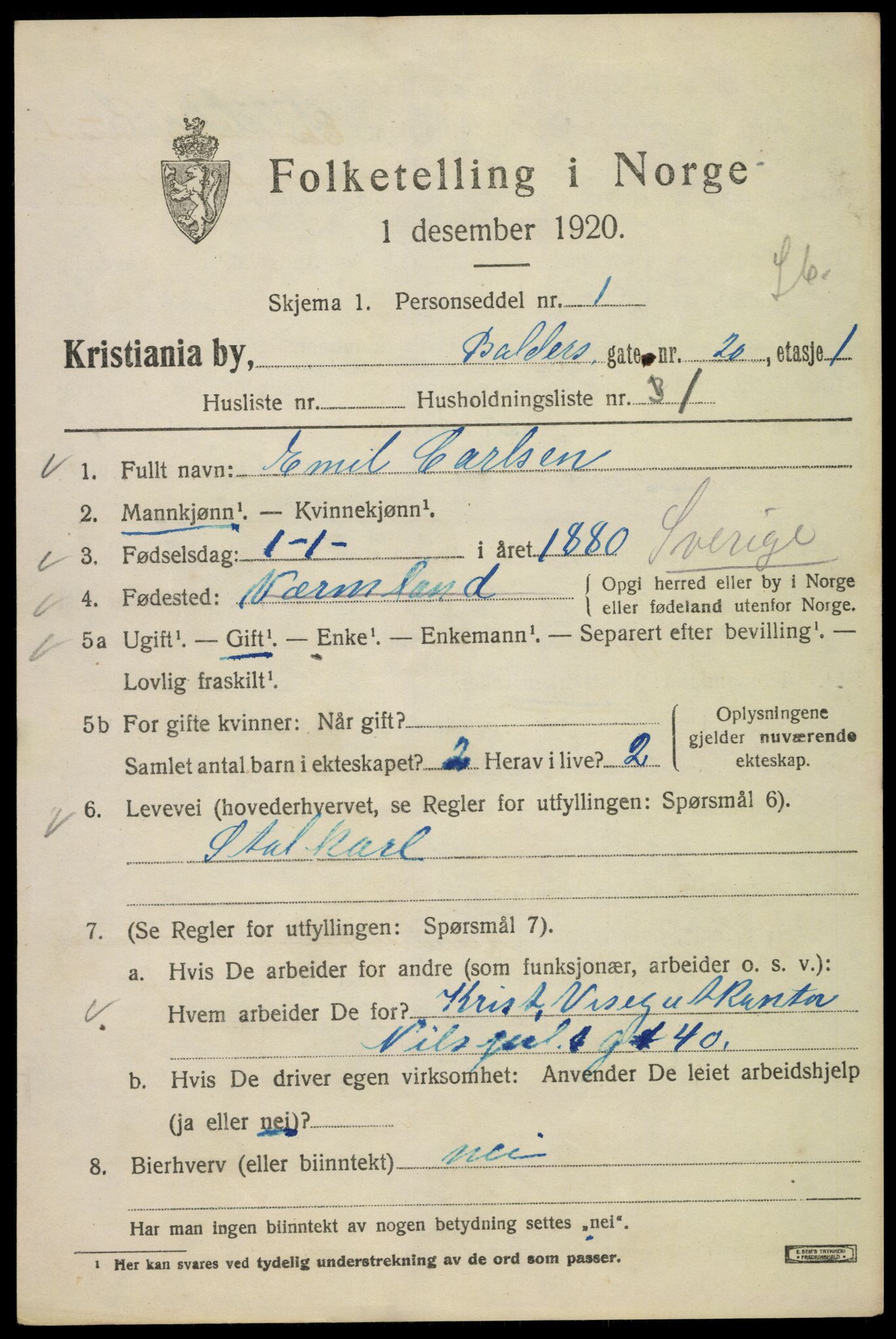 SAO, 1920 census for Kristiania, 1920, p. 150139