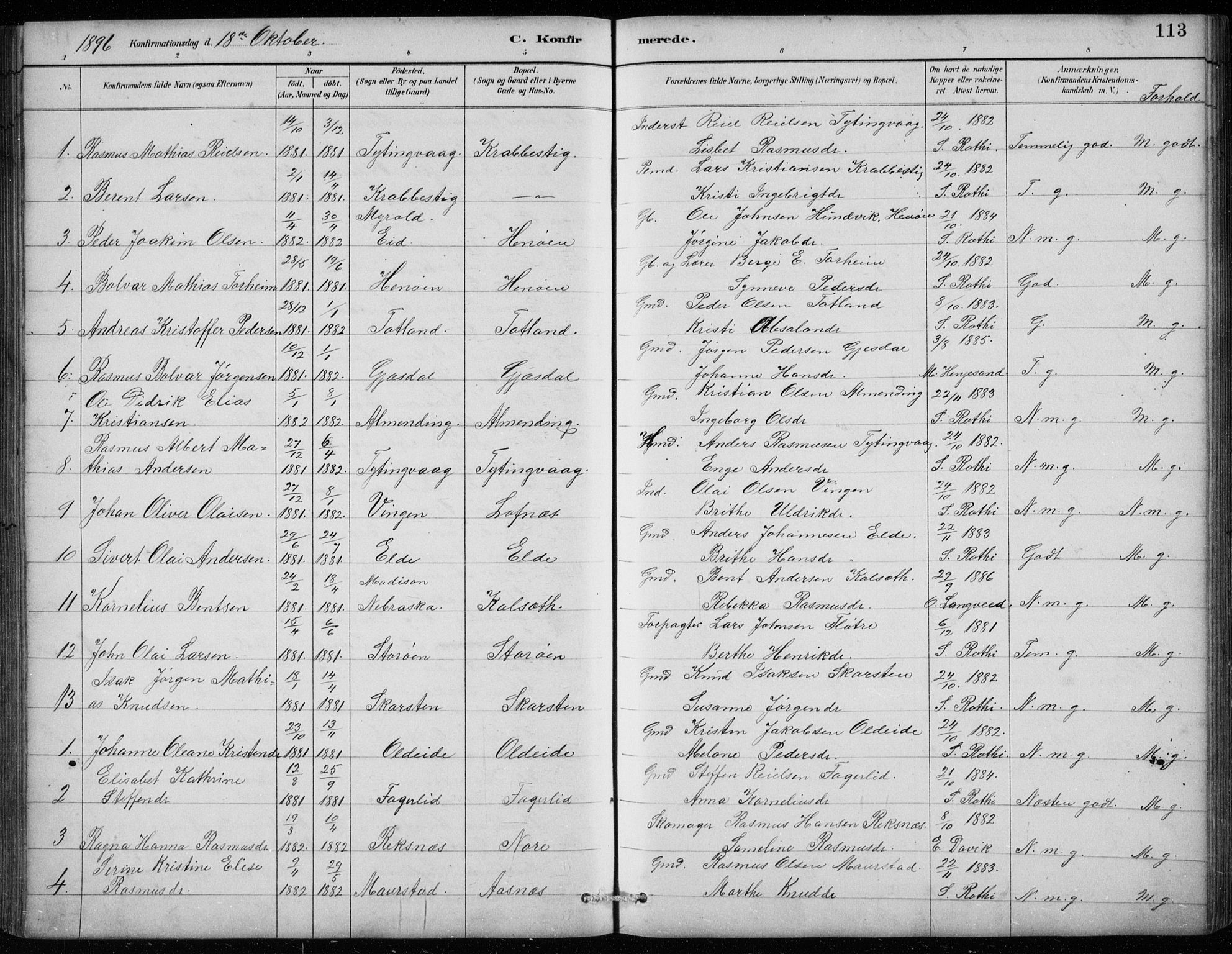 Davik sokneprestembete, AV/SAB-A-79701/H/Hab/Habc/L0002: Parish register (copy) no. C 2, 1889-1906, p. 113