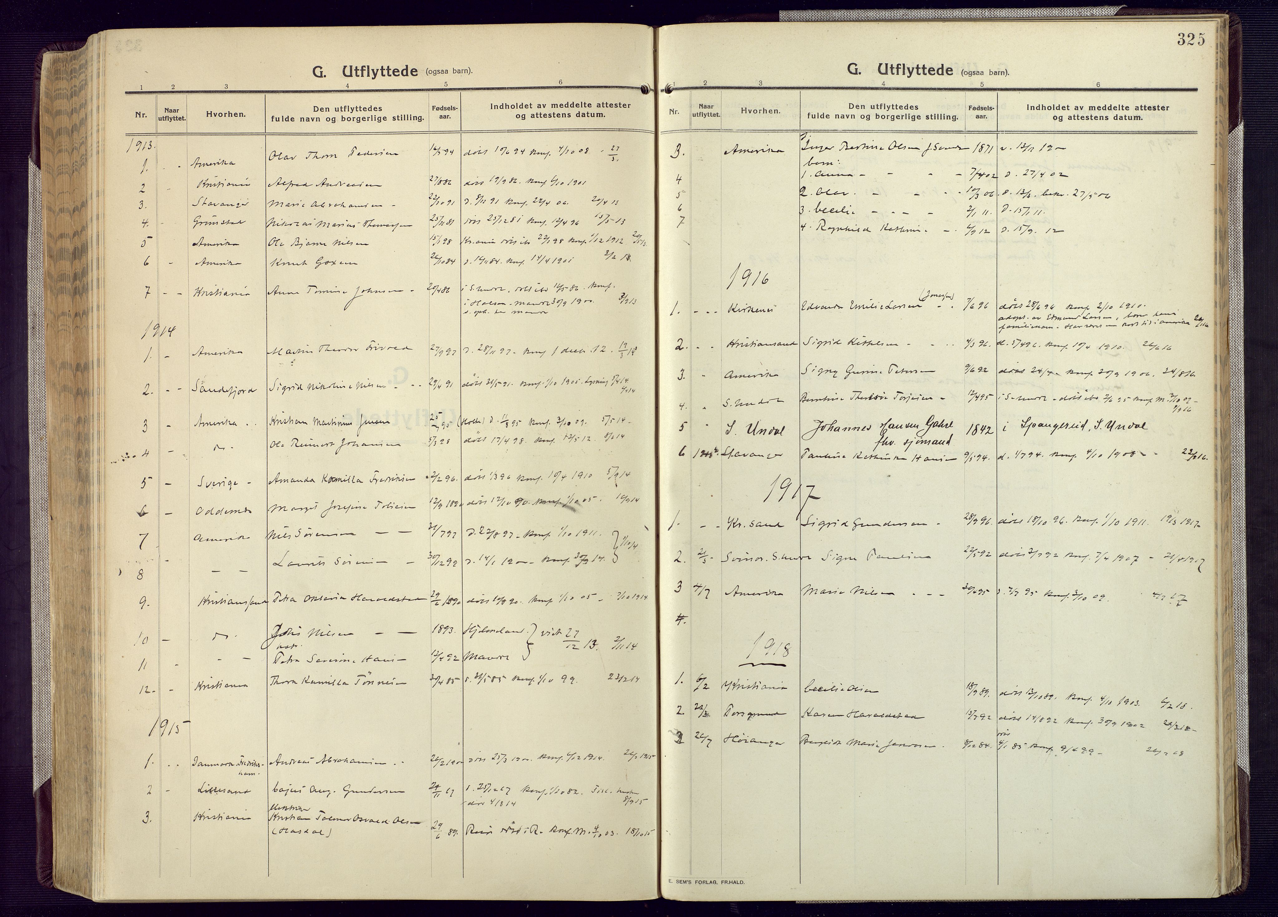 Mandal sokneprestkontor, SAK/1111-0030/F/Fa/Fac/L0001: Parish register (official) no. A 1, 1913-1925, p. 325