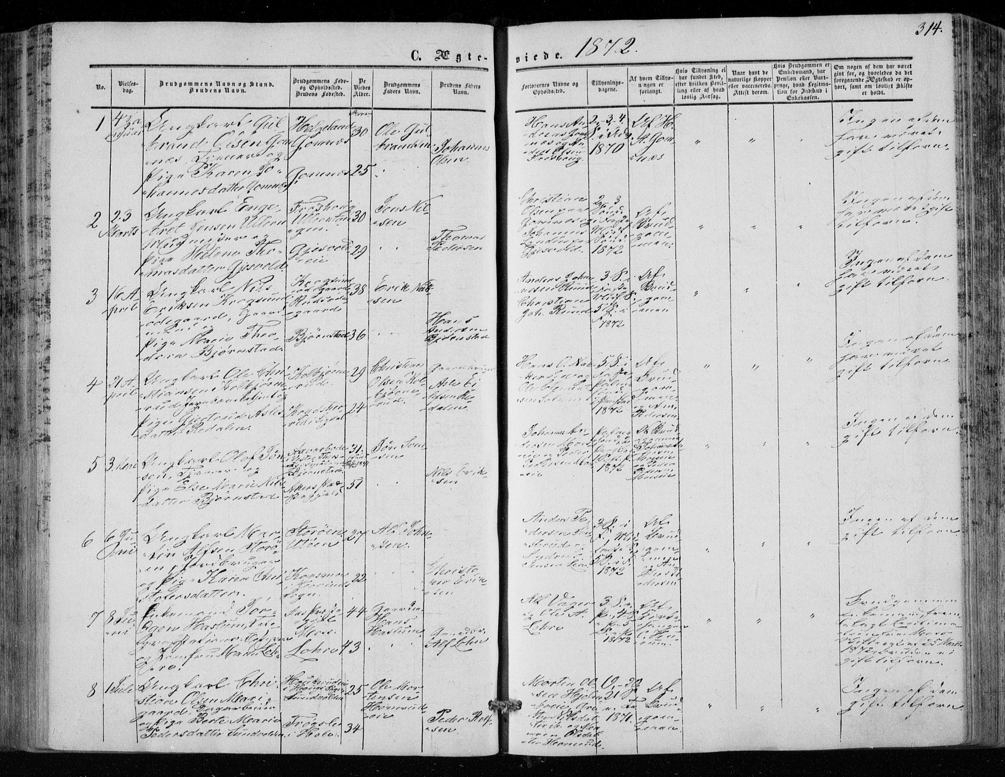 Hole kirkebøker, SAKO/A-228/F/Fa/L0006: Parish register (official) no. I 6, 1852-1872, p. 314
