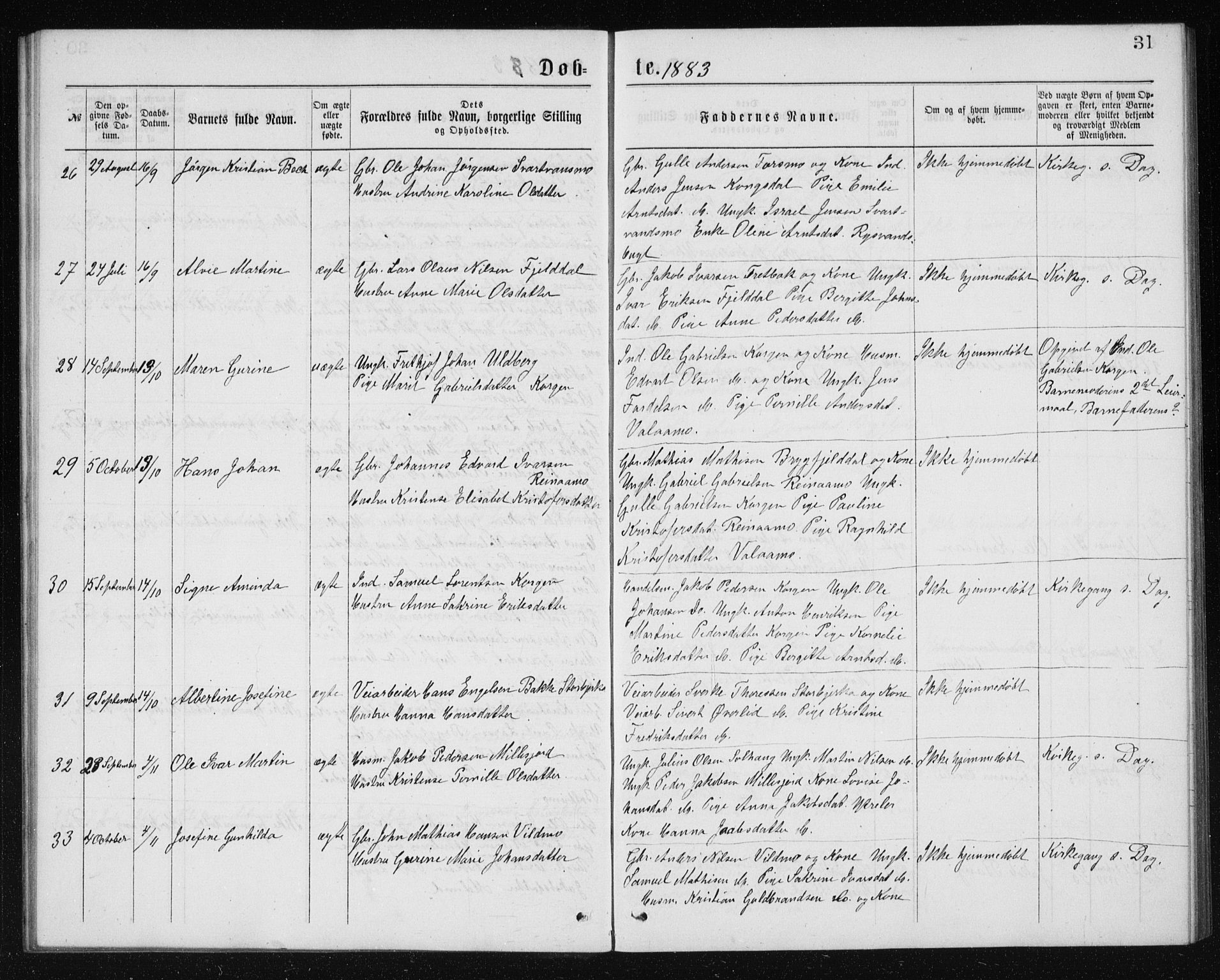 Ministerialprotokoller, klokkerbøker og fødselsregistre - Nordland, AV/SAT-A-1459/826/L0381: Parish register (copy) no. 826C01, 1877-1886, p. 31