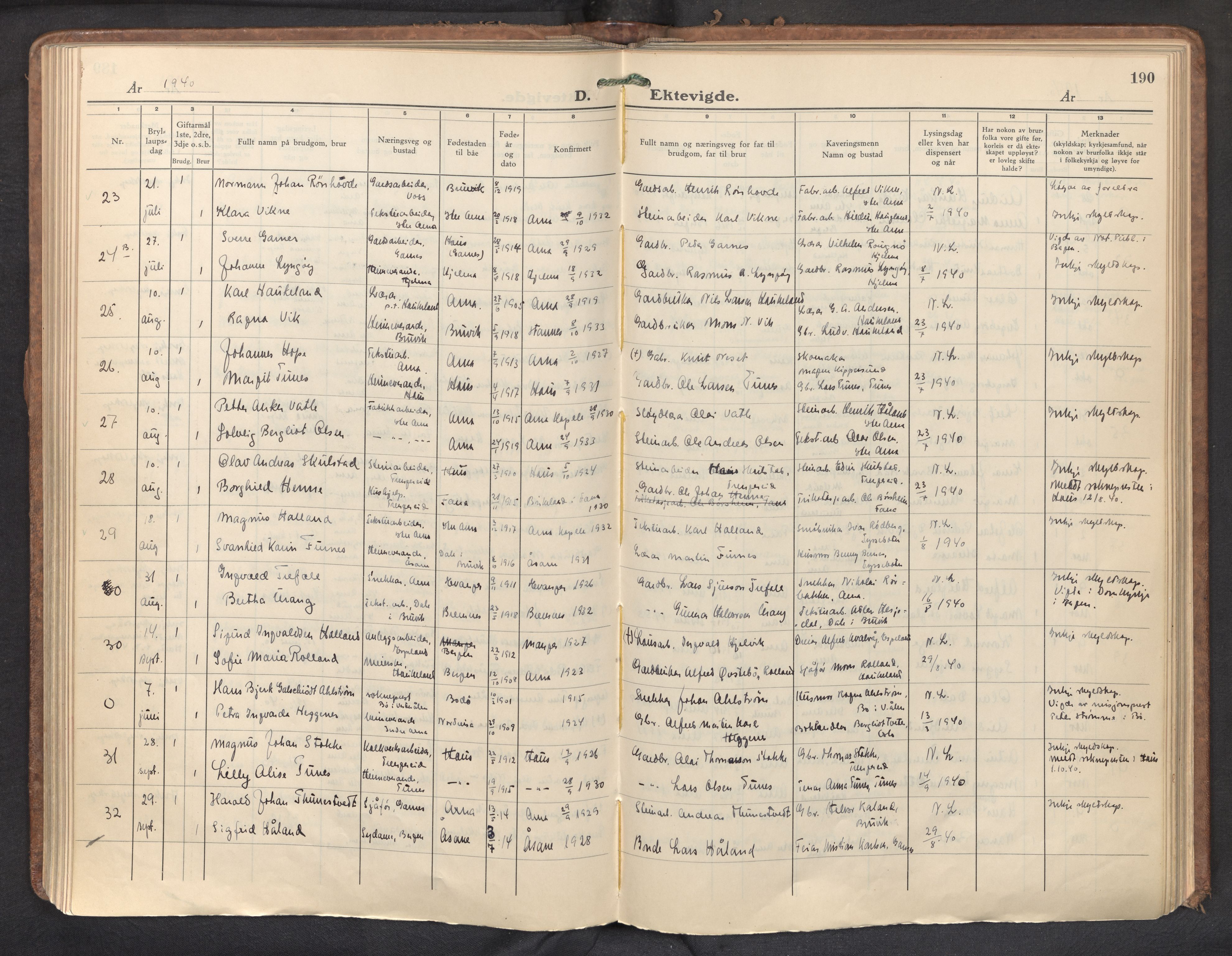 Haus sokneprestembete, AV/SAB-A-75601/H/Haa: Parish register (official) no. D 5, 1939-1950, p. 190