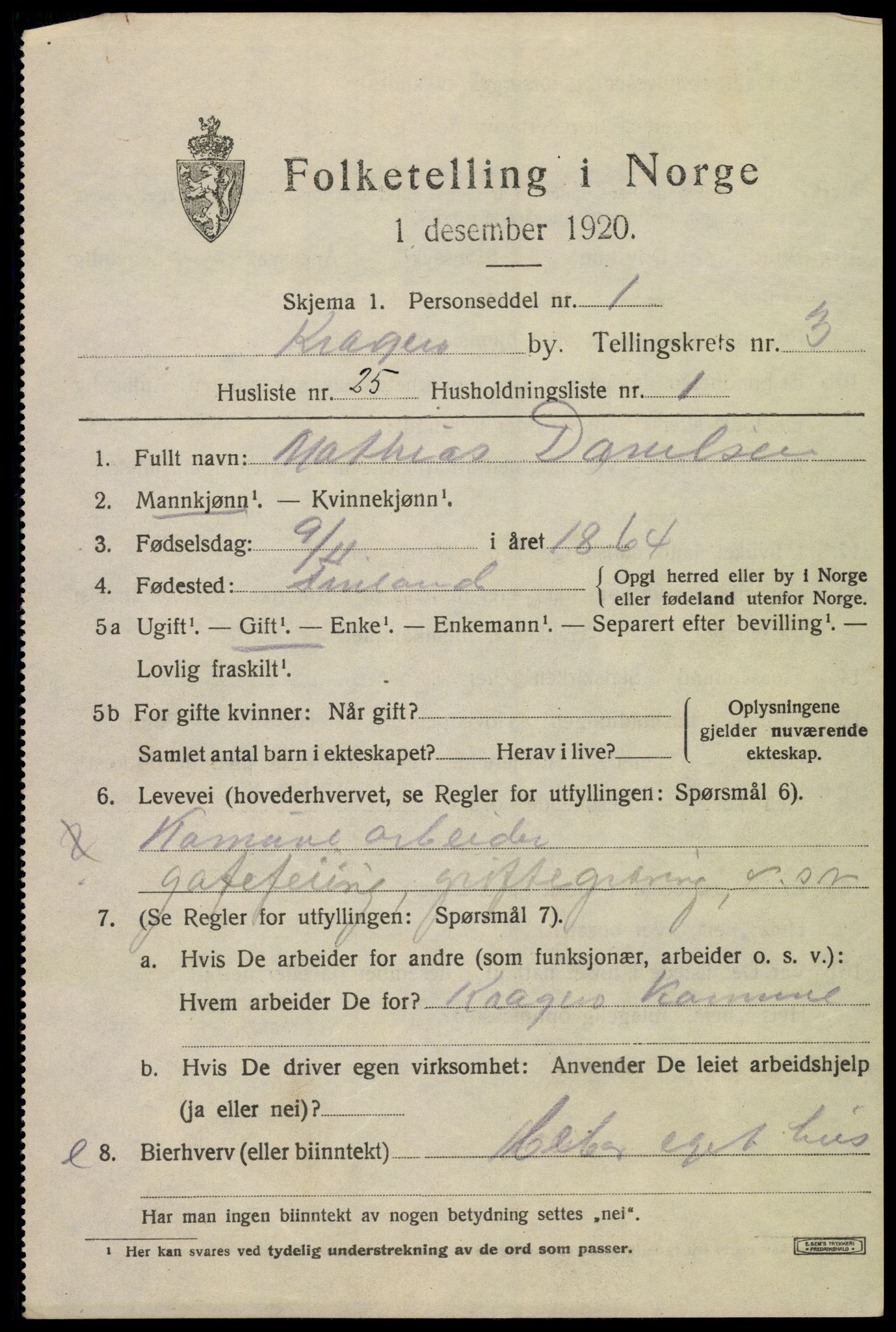 SAKO, 1920 census for Kragerø, 1920, p. 7327