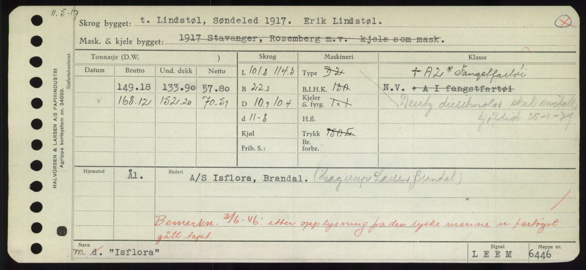 Sjøfartsdirektoratet med forløpere, Skipsmålingen, RA/S-1627/H/Hd/L0018: Fartøy, I, p. 279