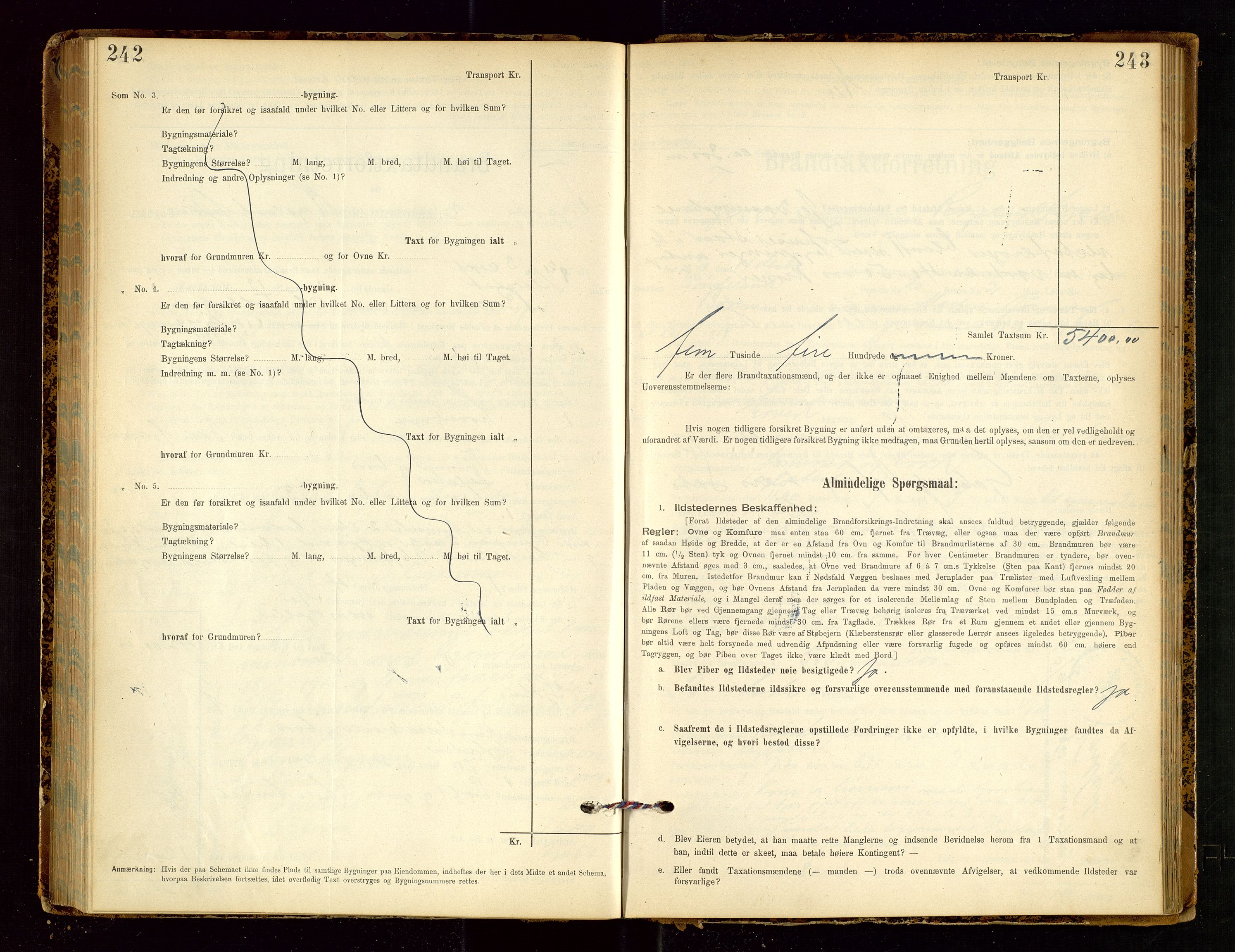 Tysvær lensmannskontor, AV/SAST-A-100192/Gob/L0002: "Brandtakstprotokol for Lensmanden i Tysvær", 1901-1932, p. 242-243