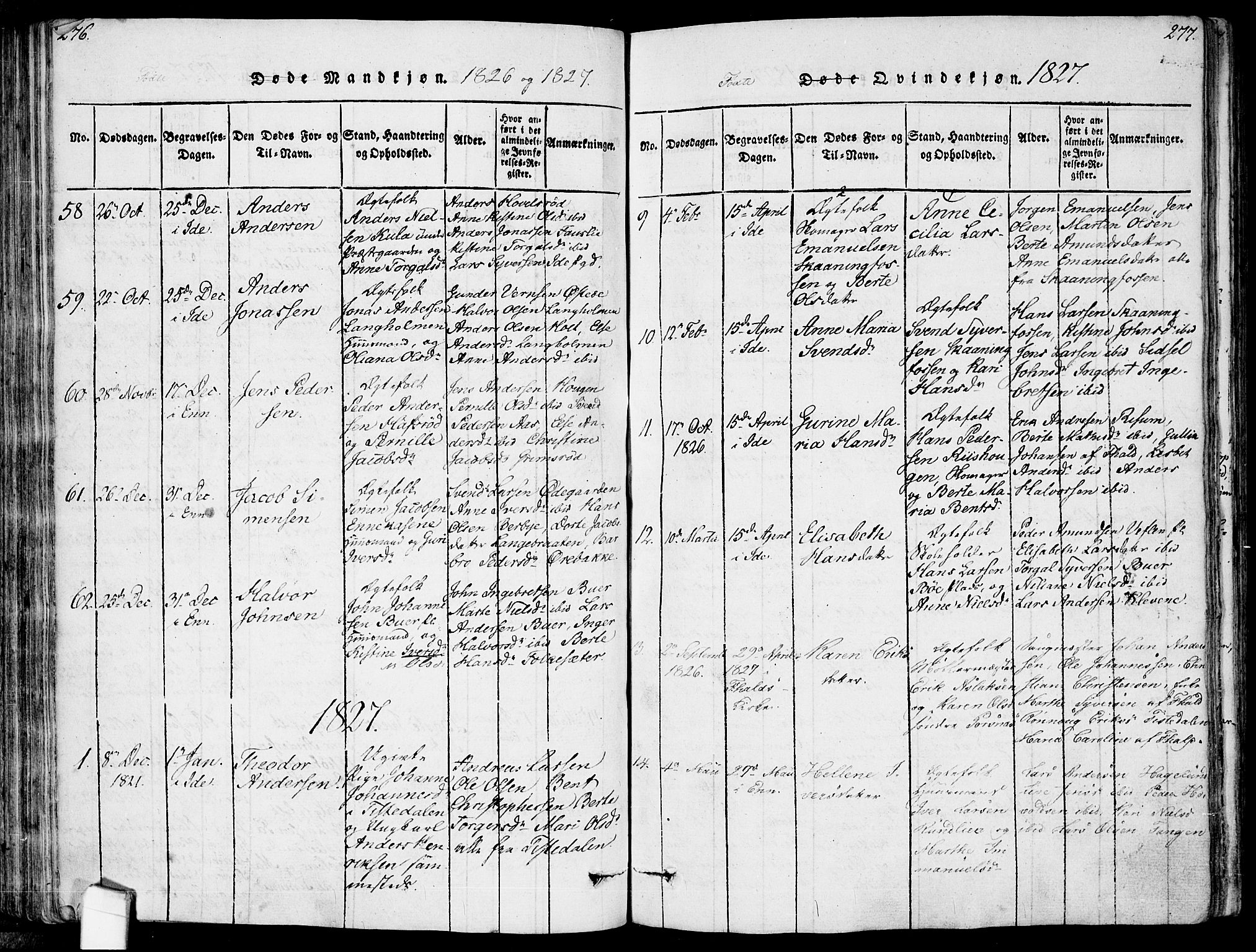 Idd prestekontor Kirkebøker, SAO/A-10911/F/Fc/L0002: Parish register (official) no. III 2, 1815-1831, p. 276-277