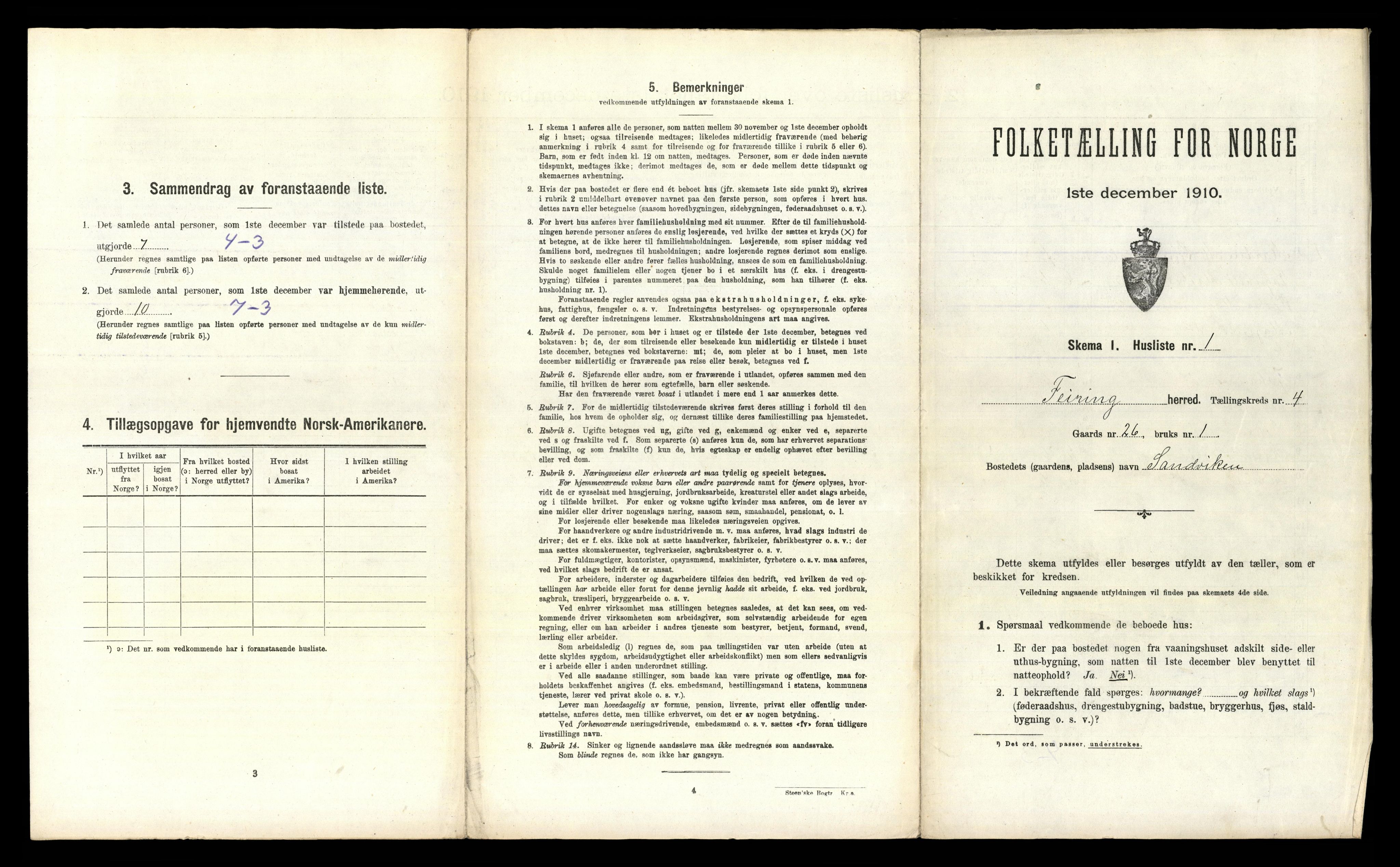 RA, 1910 census for Feiring, 1910, p. 326