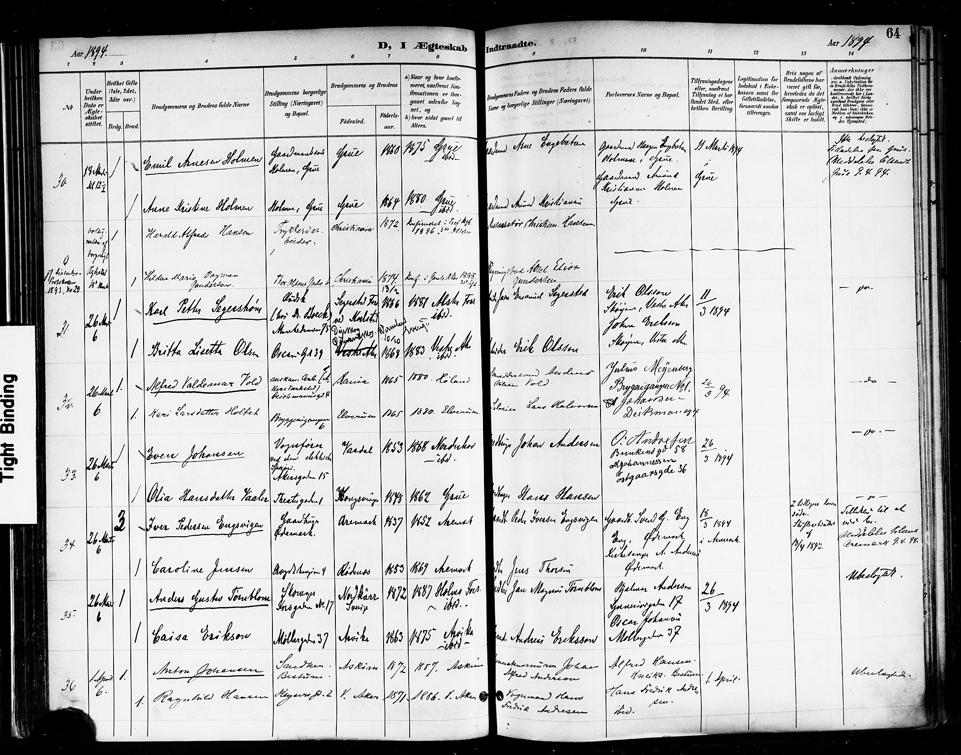 Trefoldighet prestekontor Kirkebøker, SAO/A-10882/F/Fc/L0004: Parish register (official) no. III 4, 1891-1900, p. 64