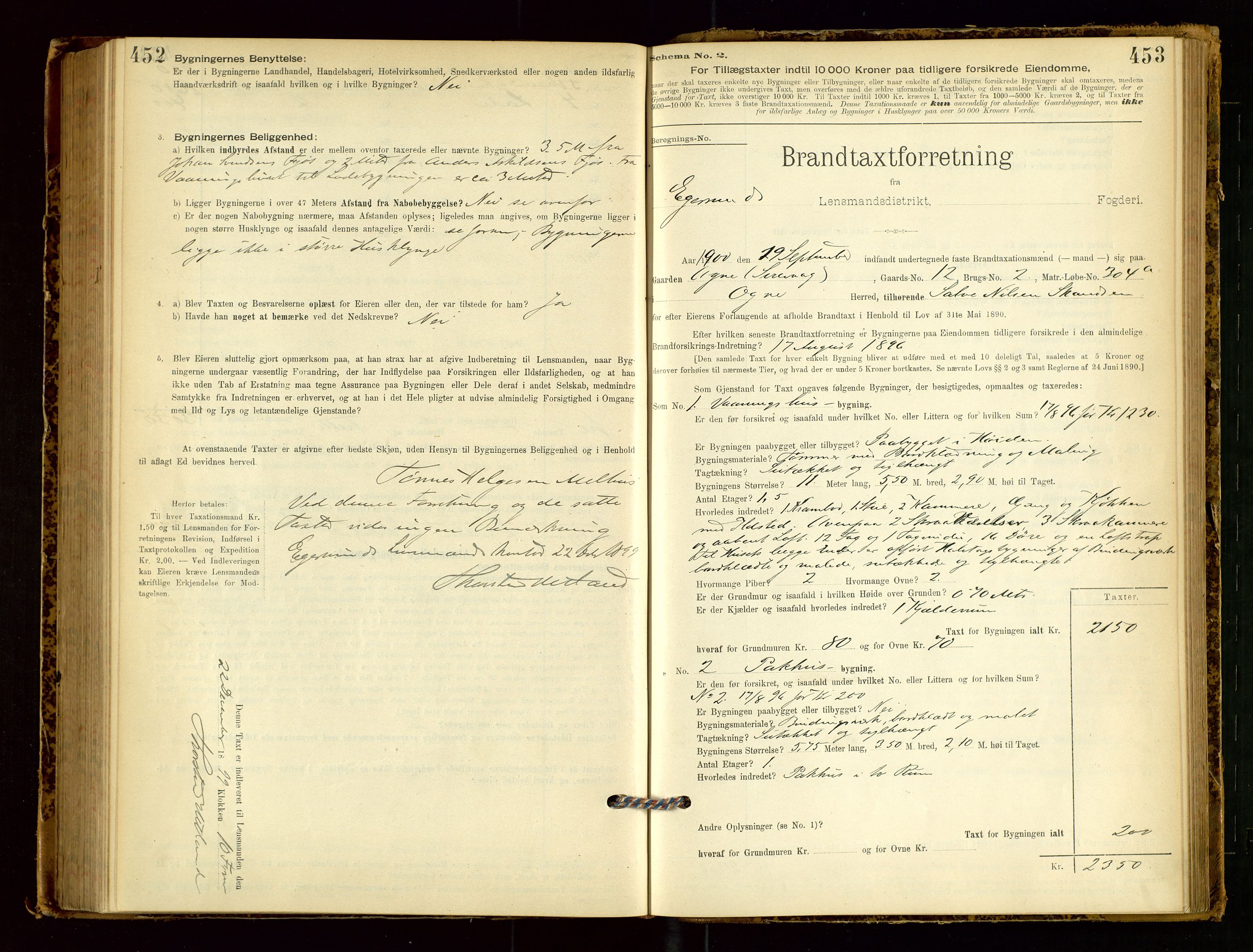 Eigersund lensmannskontor, SAST/A-100171/Gob/L0001: Skjemaprotokoll, 1894-1909, p. 452-453