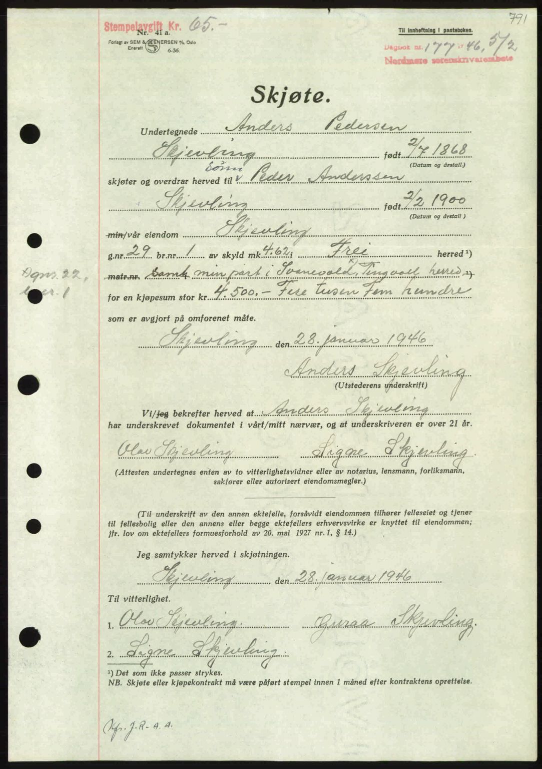 Nordmøre sorenskriveri, AV/SAT-A-4132/1/2/2Ca: Mortgage book no. A100b, 1946-1946, Diary no: : 177/1946