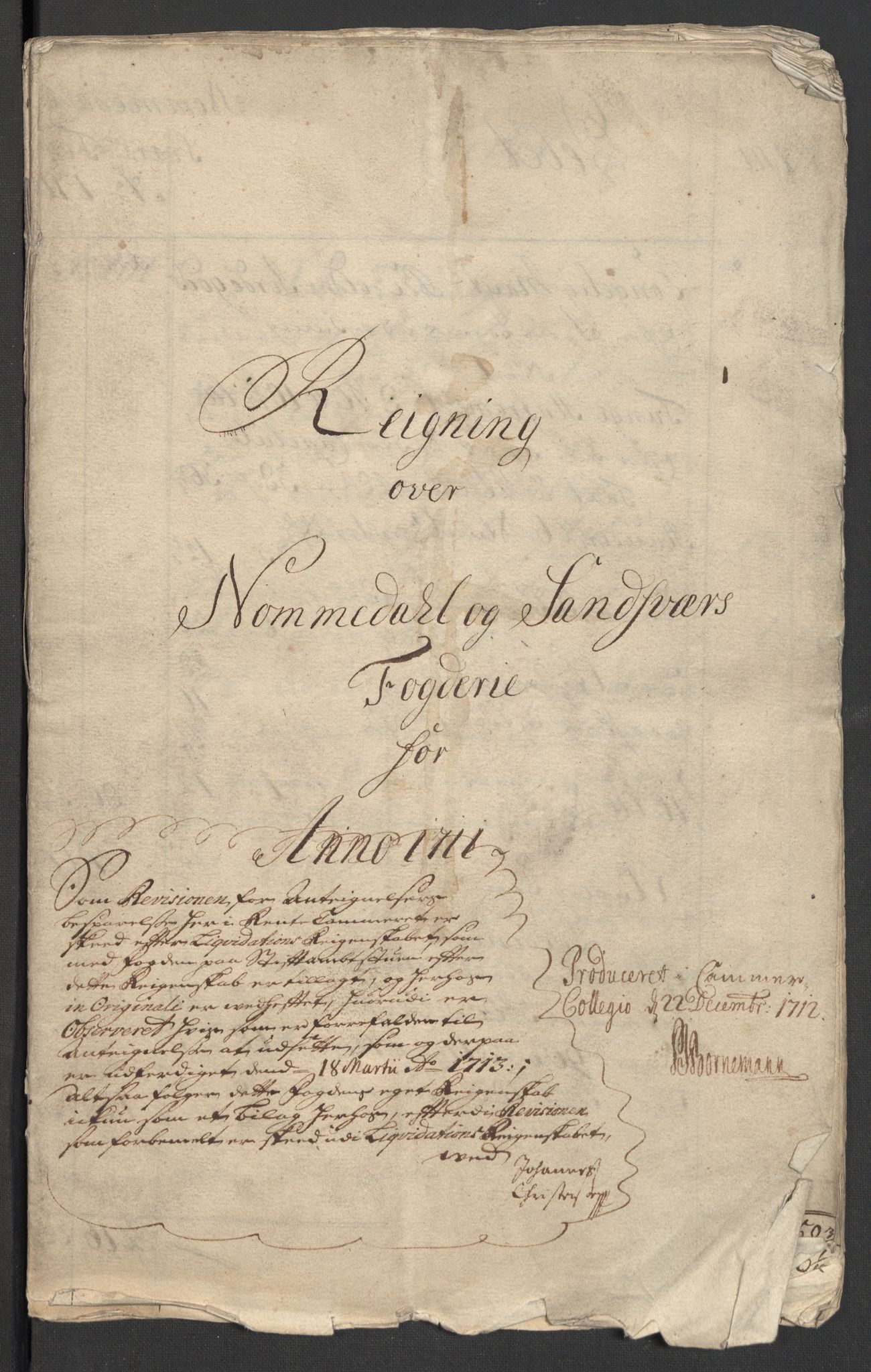 Rentekammeret inntil 1814, Reviderte regnskaper, Fogderegnskap, AV/RA-EA-4092/R24/L1586: Fogderegnskap Numedal og Sandsvær, 1711, p. 3