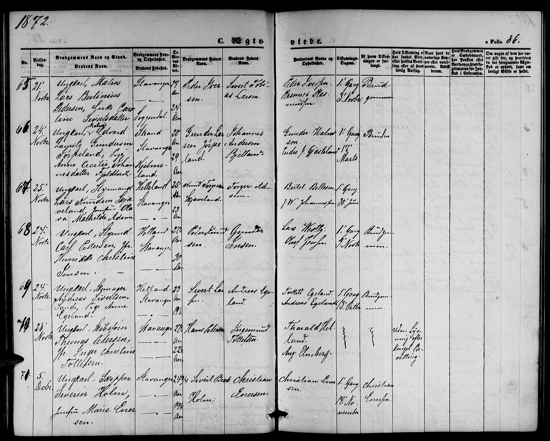 St. Petri sokneprestkontor, AV/SAST-A-101813/001/30/30BB/L0002: Parish register (copy) no. B 2, 1865-1885, p. 86