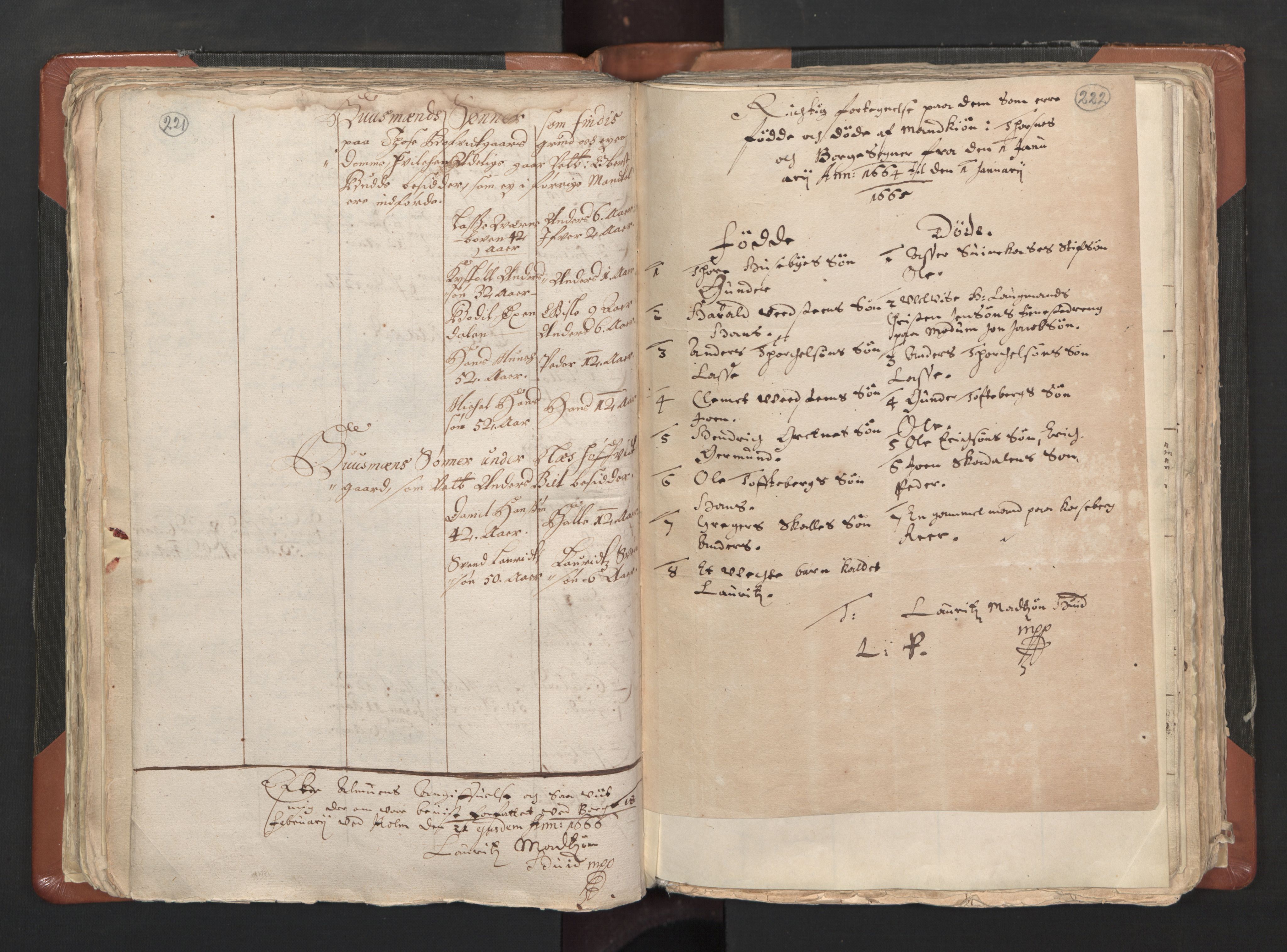 RA, Vicar's Census 1664-1666, no. 1: Nedre Borgesyssel deanery, 1664-1666, p. 221-222