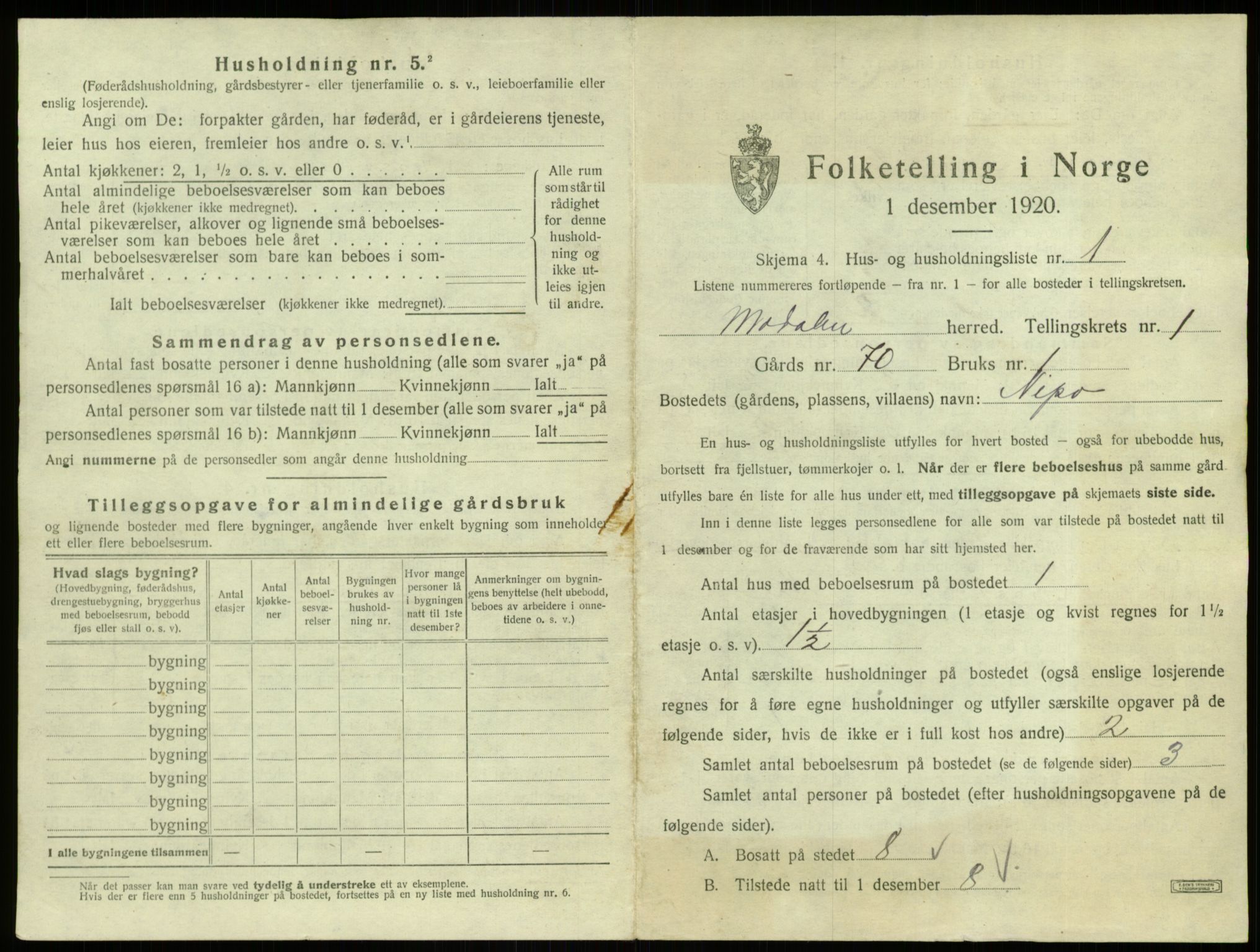 SAB, 1920 census for Modalen, 1920, p. 39