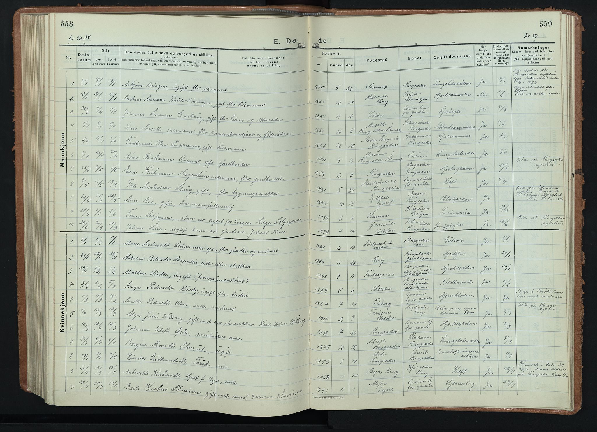 Ringsaker prestekontor, AV/SAH-PREST-014/L/La/L0020: Parish register (copy) no. 20, 1934-1946, p. 558-559