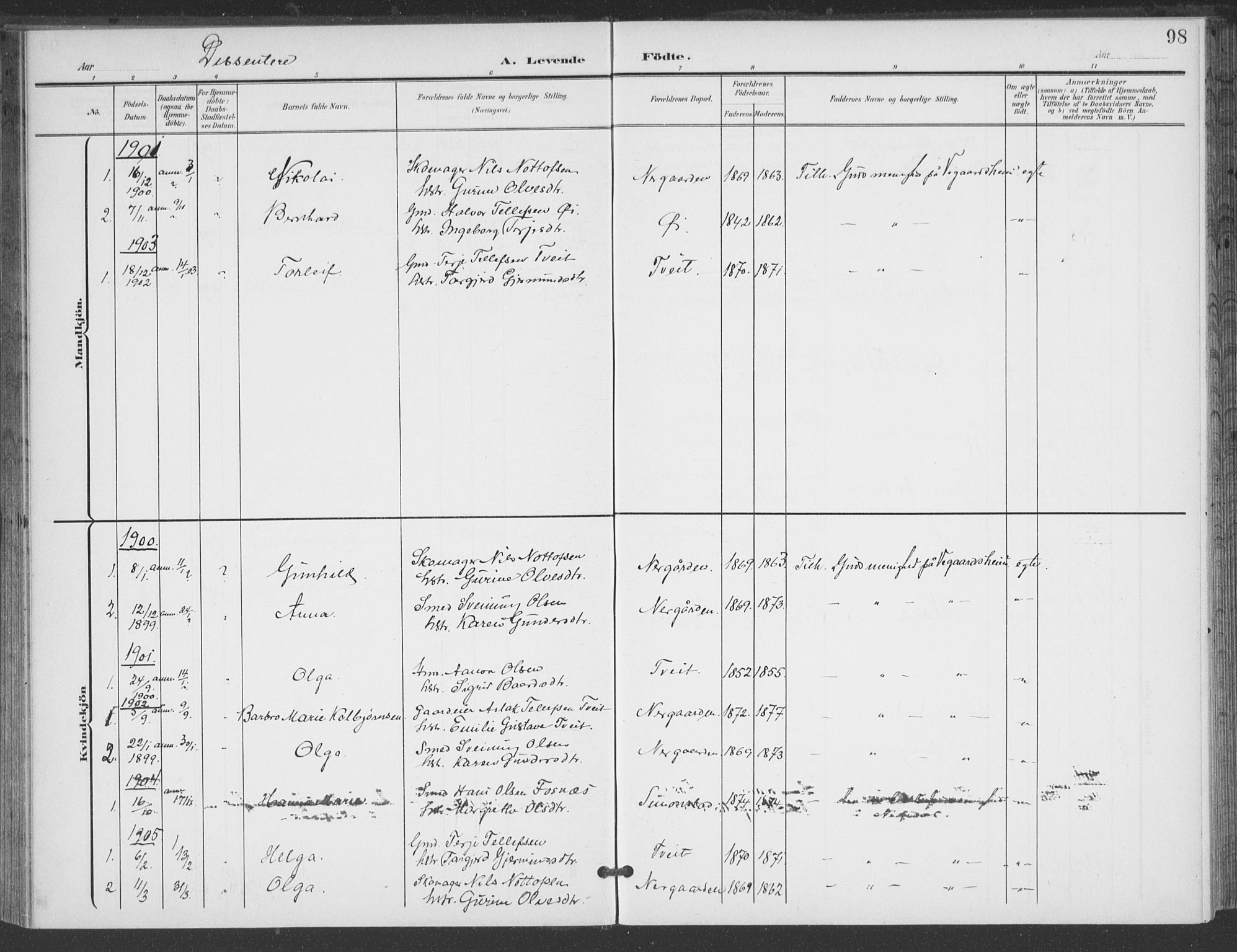 Åmli sokneprestkontor, AV/SAK-1111-0050/F/Fa/Fac/L0012: Parish register (official) no. A 12, 1900-1914, p. 98