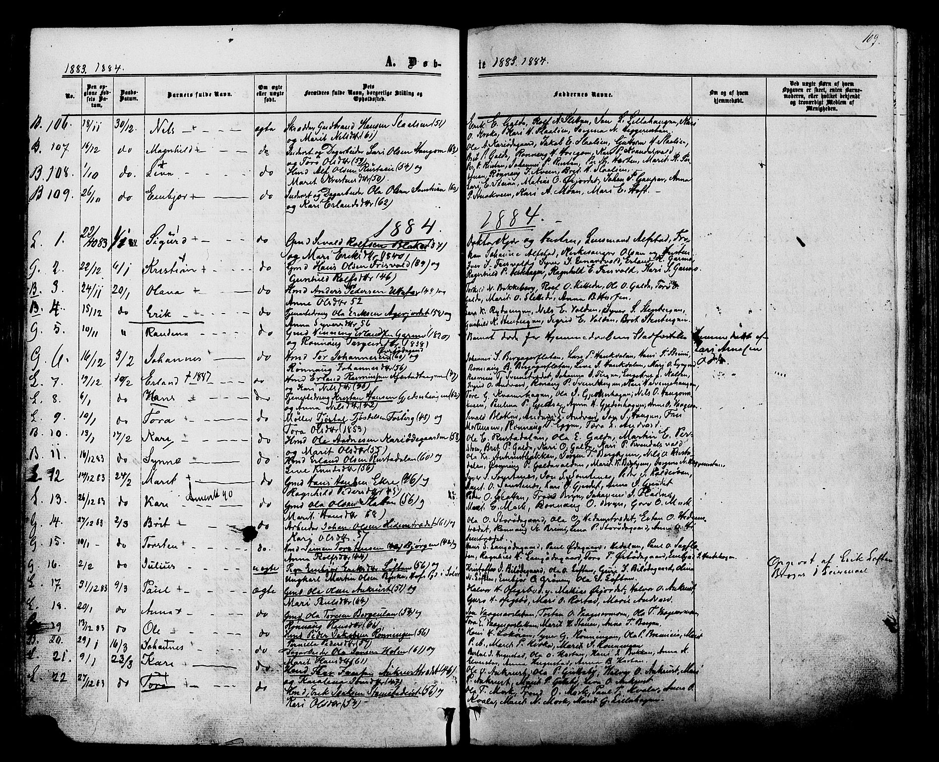 Lom prestekontor, AV/SAH-PREST-070/K/L0007: Parish register (official) no. 7, 1863-1884, p. 109