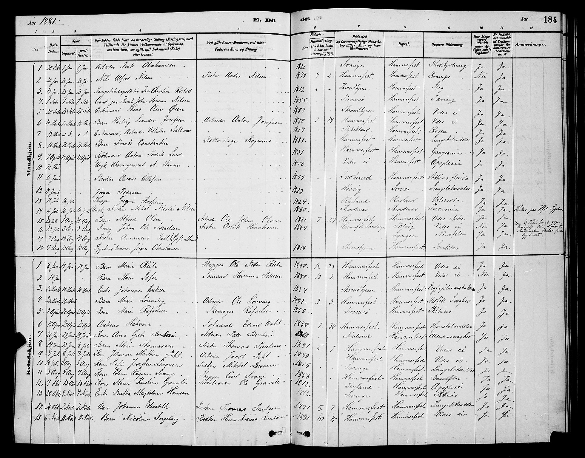 Hammerfest sokneprestkontor, SATØ/S-1347/H/Hb/L0006.klokk: Parish register (copy) no. 6, 1876-1884, p. 184