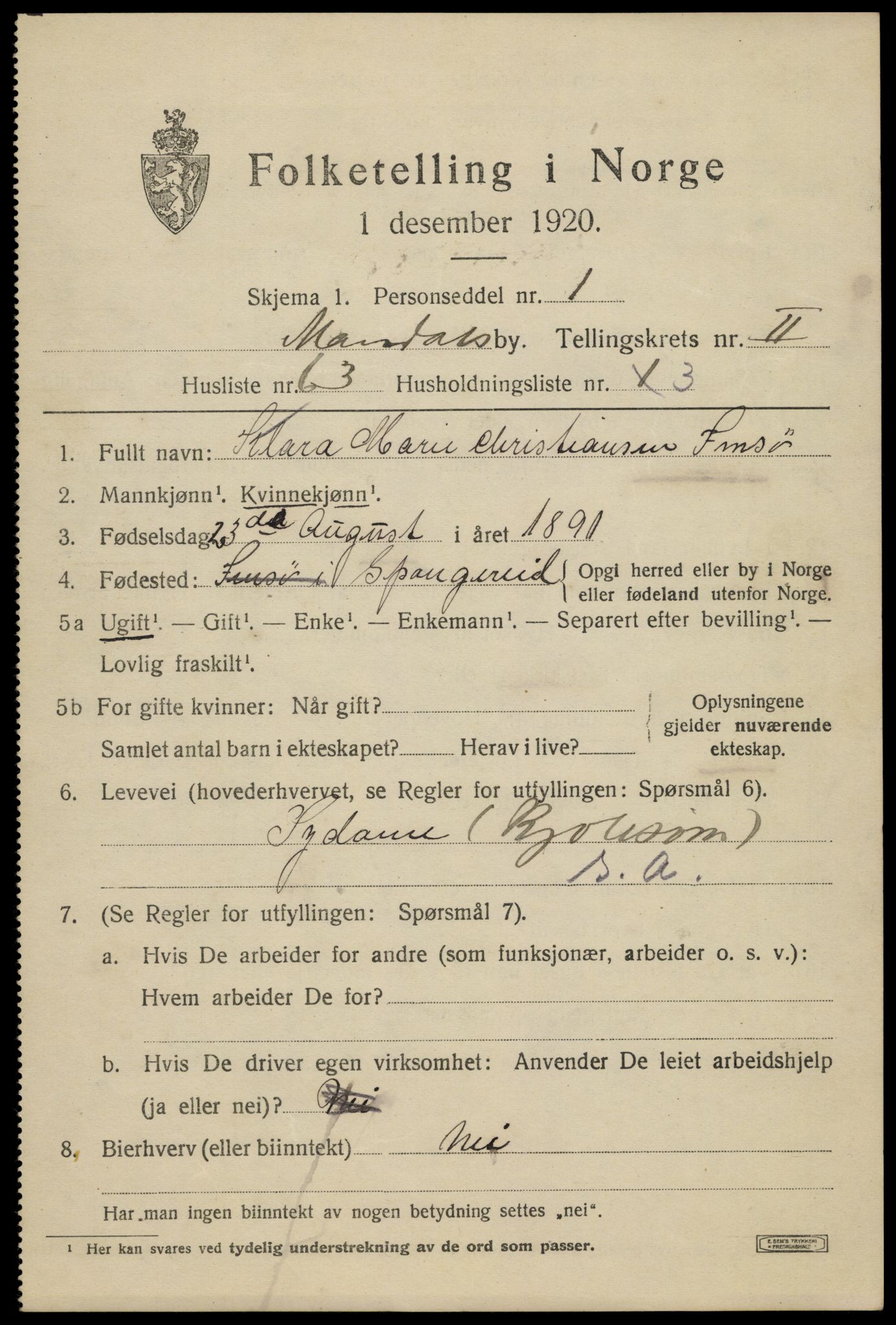SAK, 1920 census for Mandal, 1920, p. 4795