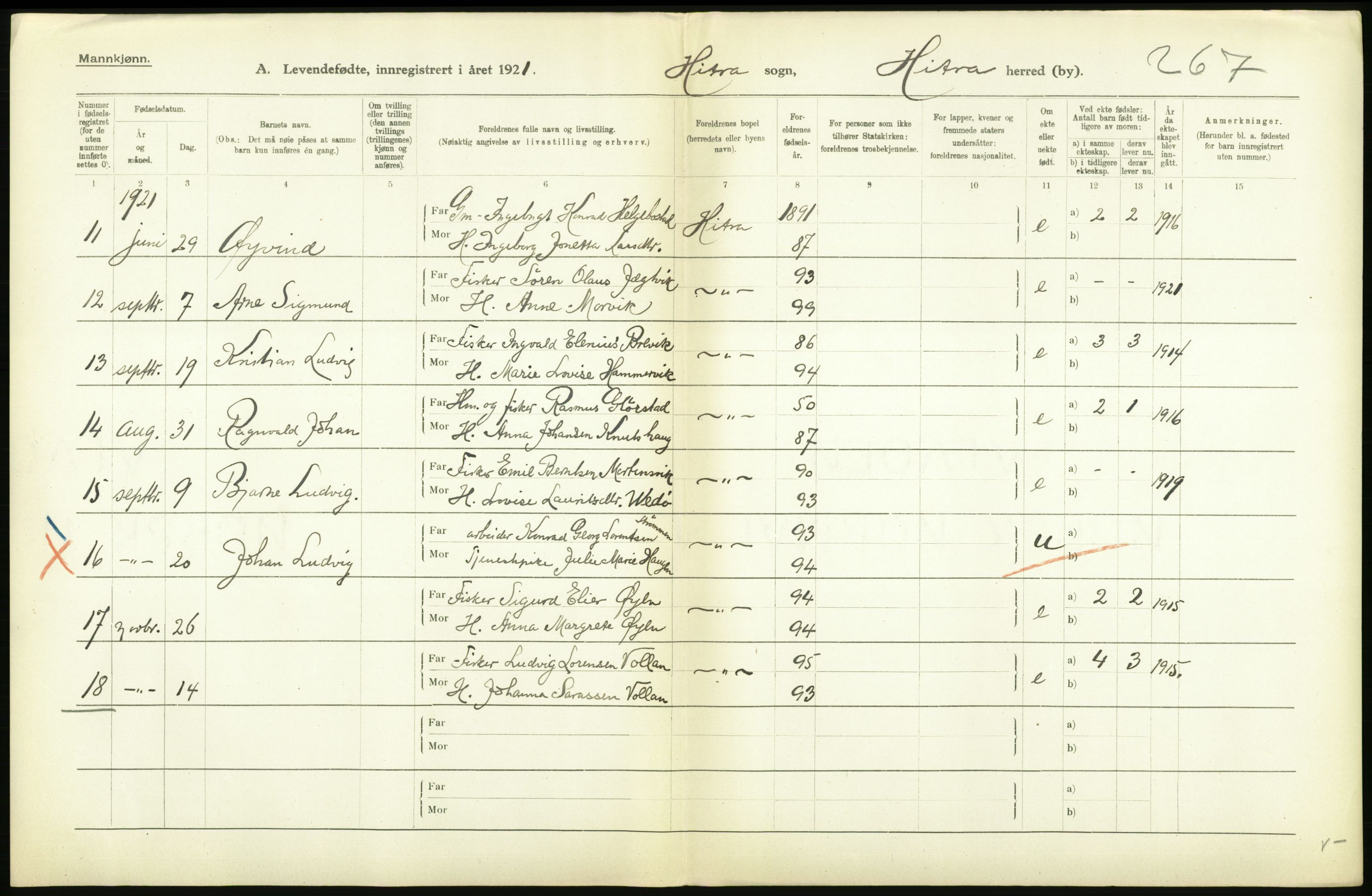 Statistisk sentralbyrå, Sosiodemografiske emner, Befolkning, RA/S-2228/D/Df/Dfc/Dfca/L0043: S. Trøndelag fylke: Levendefødte menn og kvinner. Bygder., 1921, p. 72