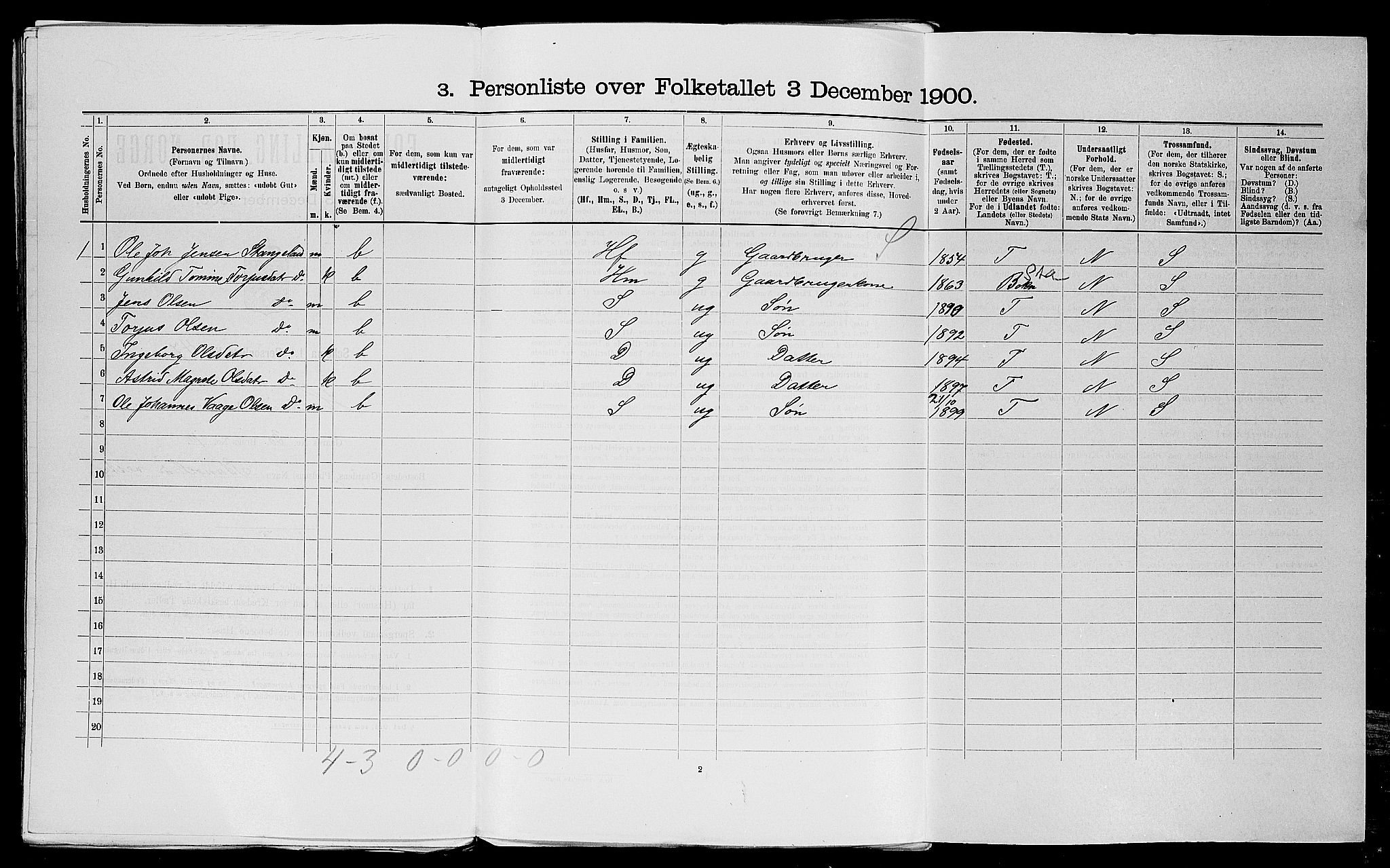 SAST, 1900 census for Haaland, 1900, p. 1029