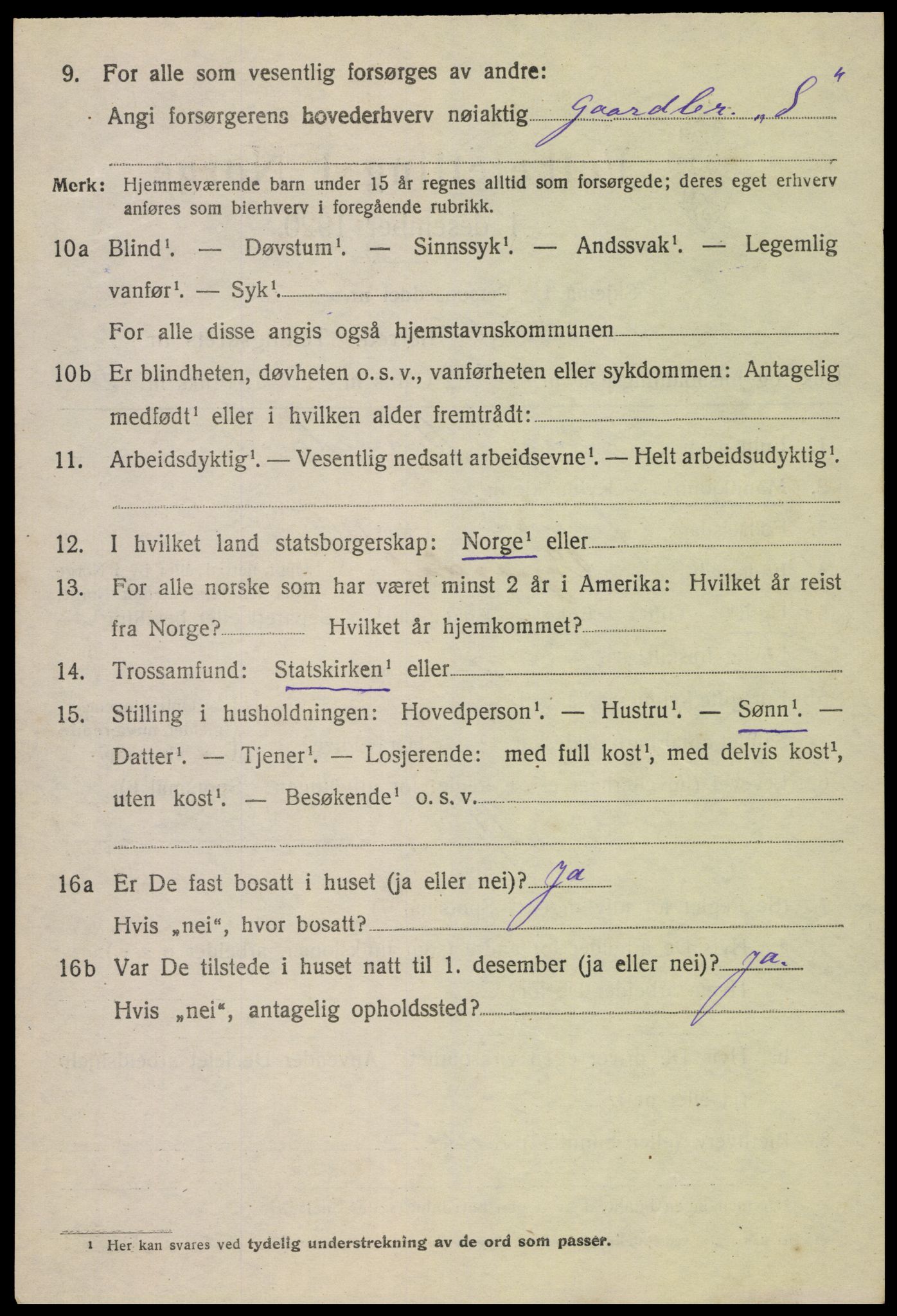 SAK, 1920 census for Vegusdal, 1920, p. 2056