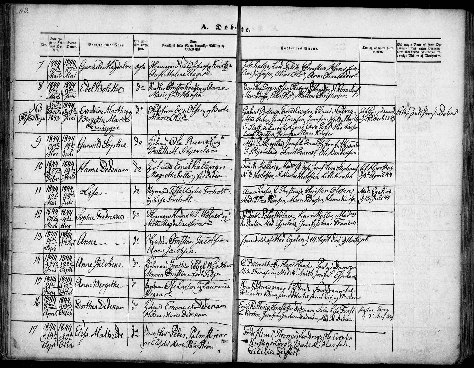 Arendal sokneprestkontor, Trefoldighet, AV/SAK-1111-0040/F/Fa/L0005: Parish register (official) no. A 5, 1838-1854, p. 63