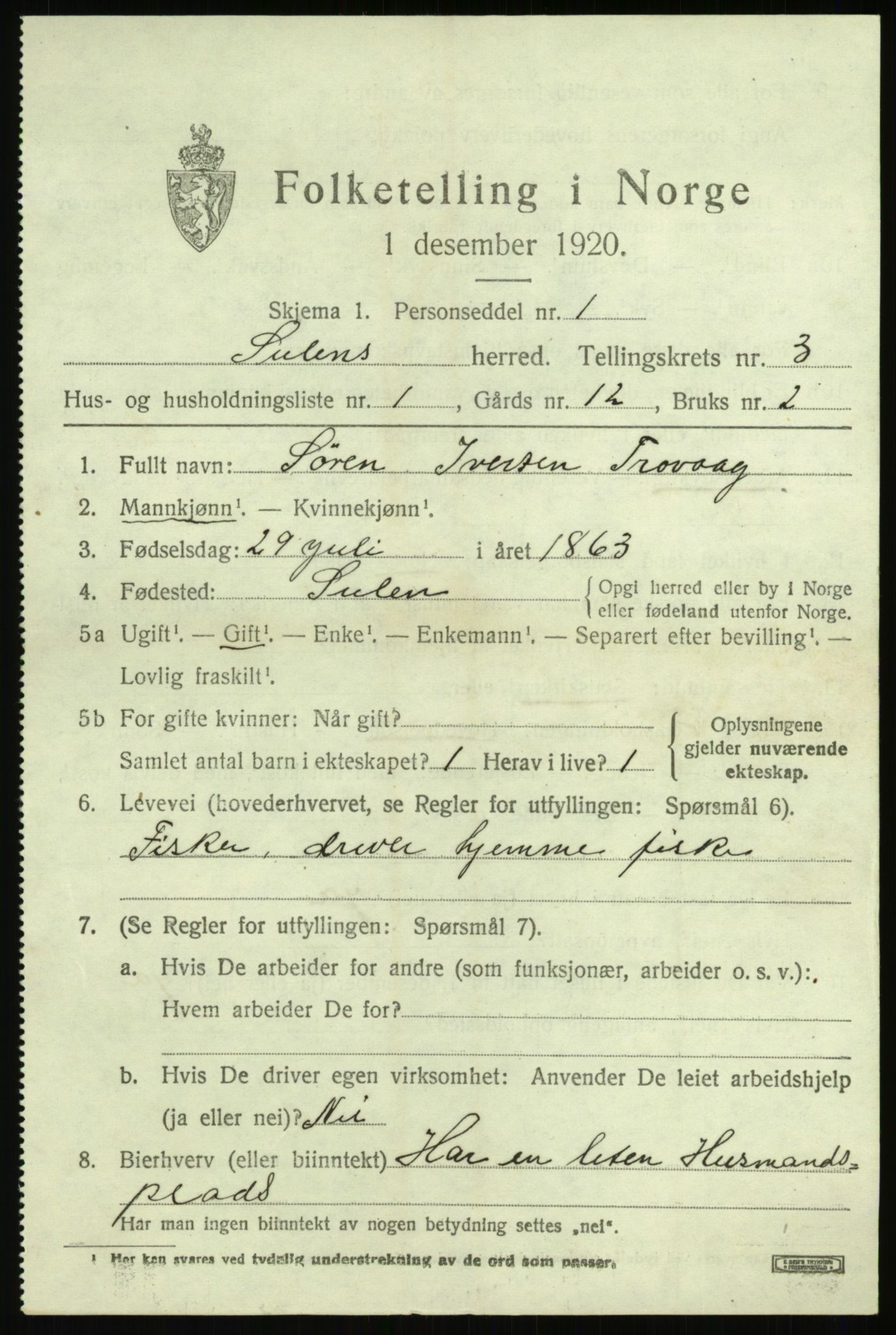 SAB, 1920 census for Solund, 1920, p. 1550