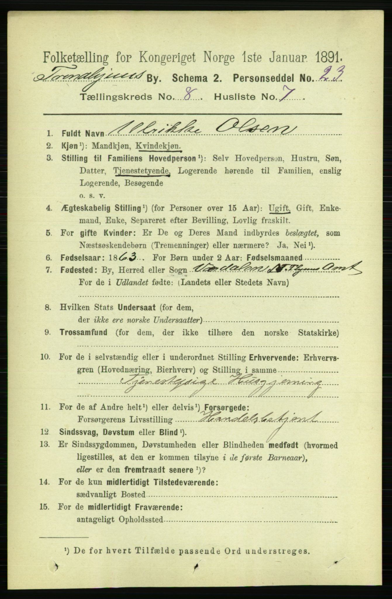 RA, 1891 census for 1601 Trondheim, 1891, p. 6840