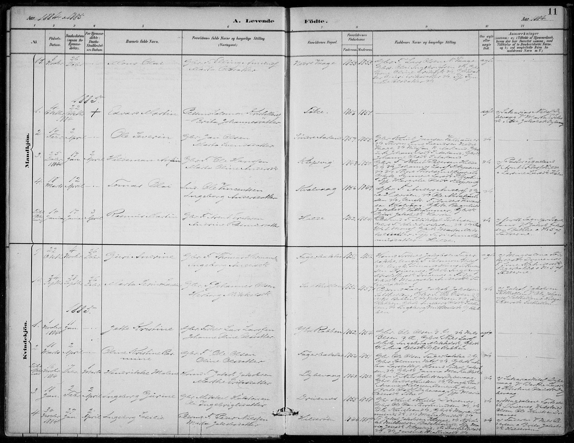 Sund sokneprestembete, AV/SAB-A-99930: Parish register (official) no. D 1, 1882-1899, p. 11