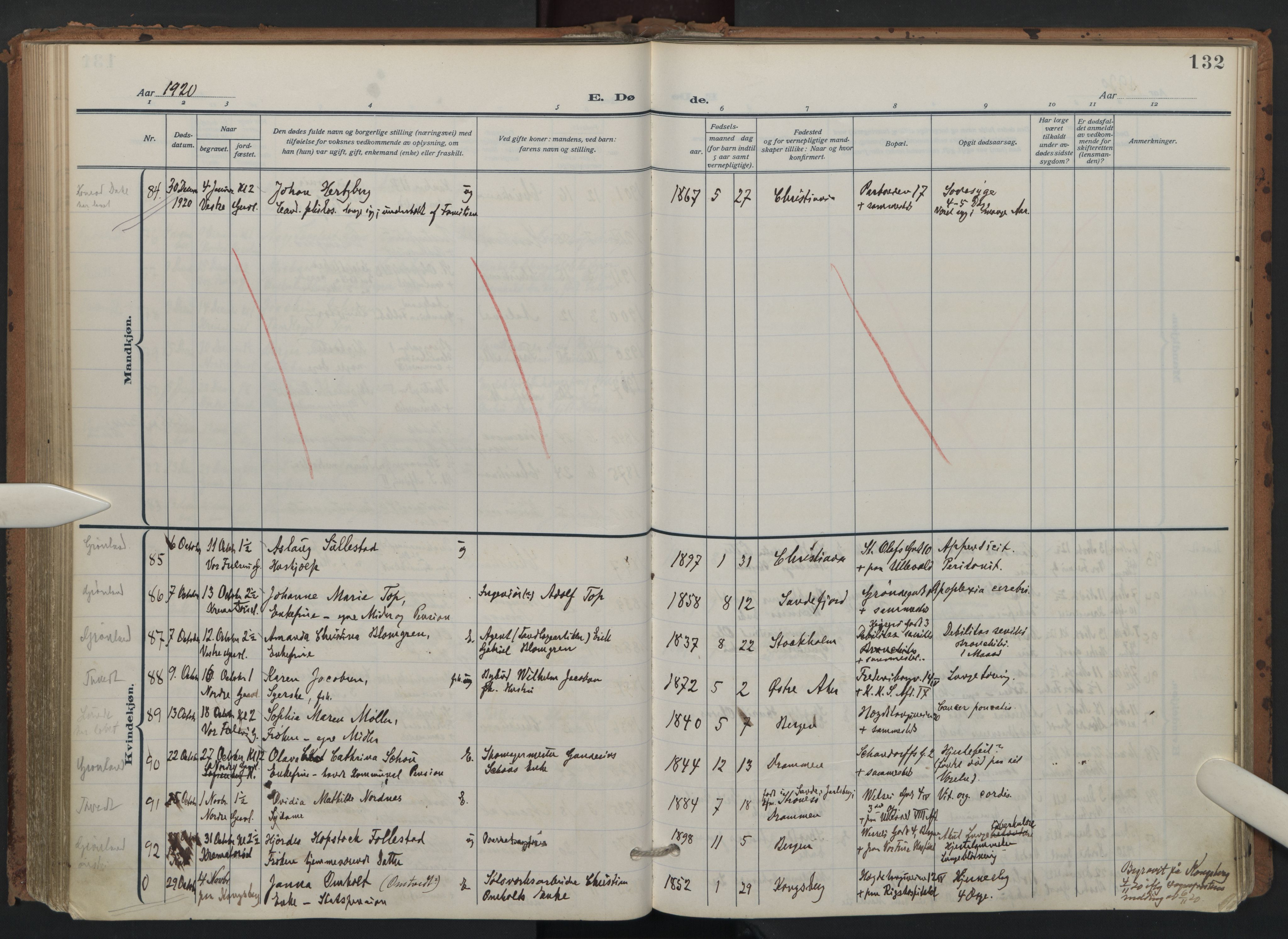 Trefoldighet prestekontor Kirkebøker, AV/SAO-A-10882/F/Fd/L0005: Parish register (official) no. IV 5, 1912-1929, p. 132