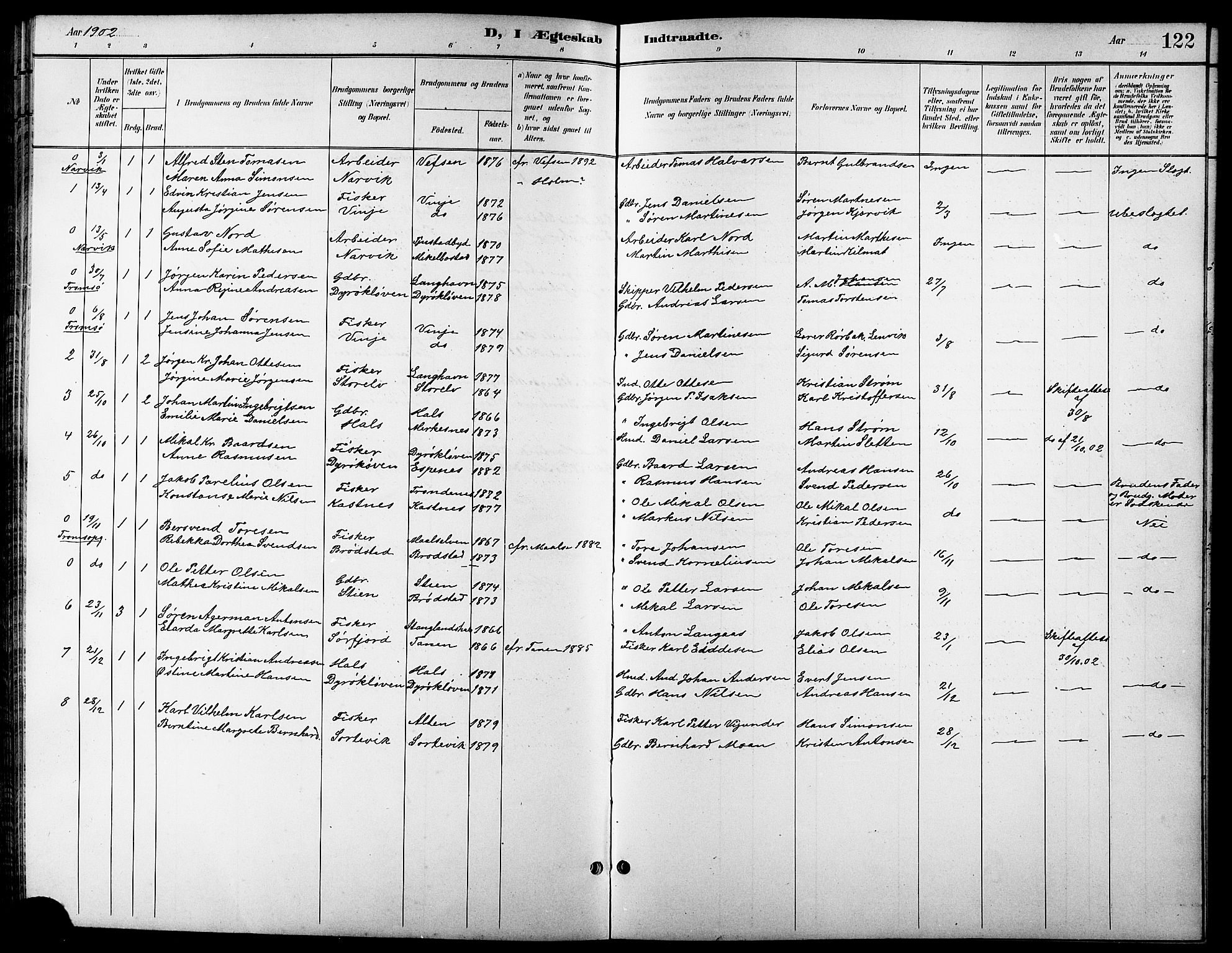 Tranøy sokneprestkontor, AV/SATØ-S-1313/I/Ia/Iab/L0014klokker: Parish register (copy) no. 14, 1896-1918, p. 122