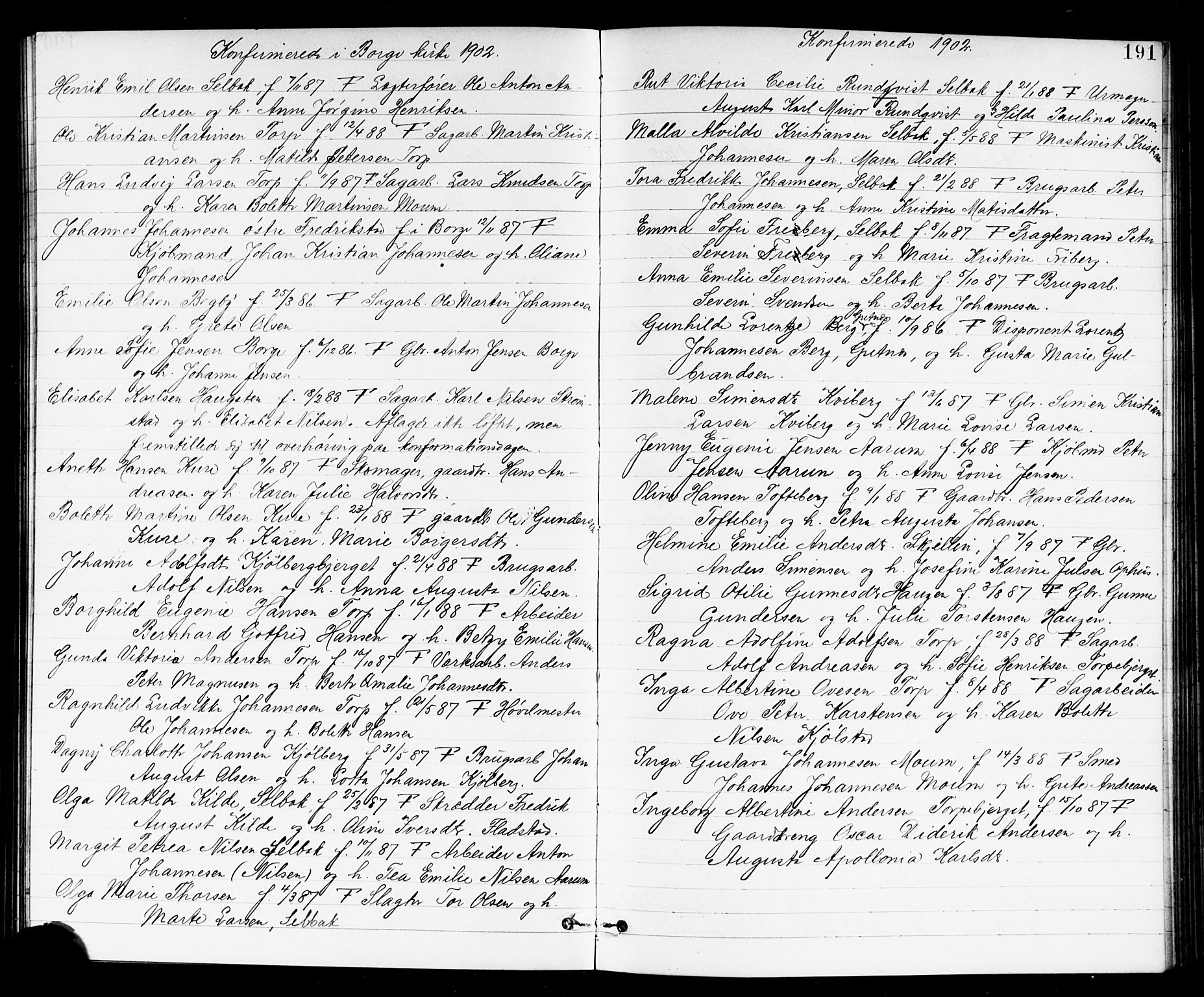 Borge prestekontor Kirkebøker, SAO/A-10903/G/Ga/L0002: Parish register (copy) no. I 2, 1875-1923, p. 191