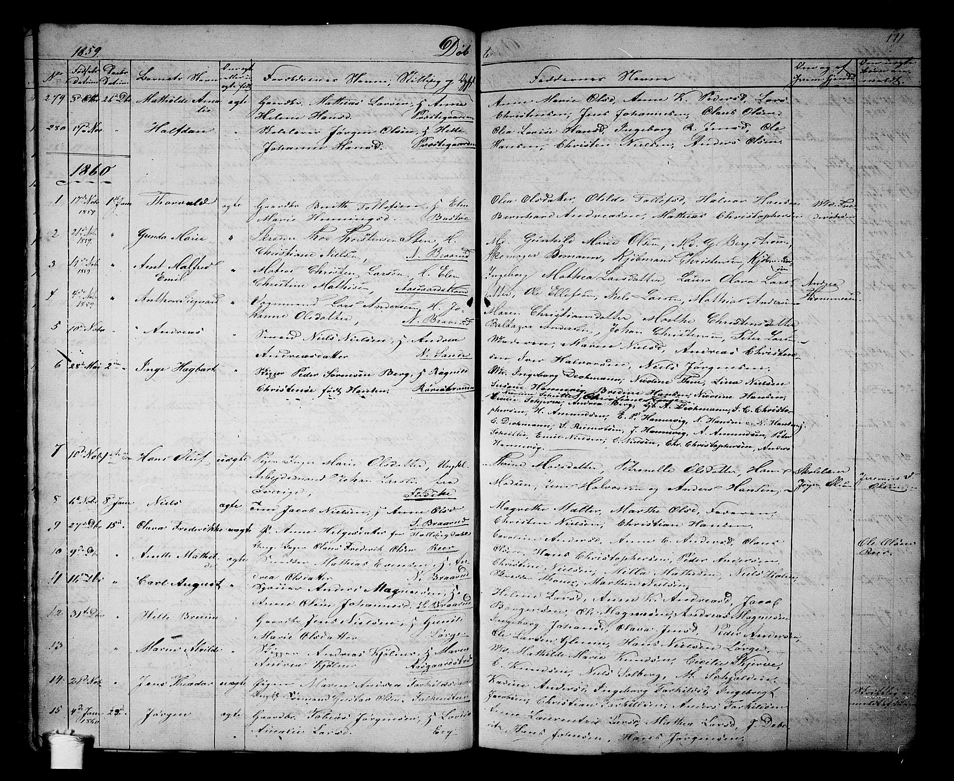 Borre kirkebøker, AV/SAKO-A-338/G/Ga/L0002: Parish register (copy) no. I 2, 1852-1871, p. 111