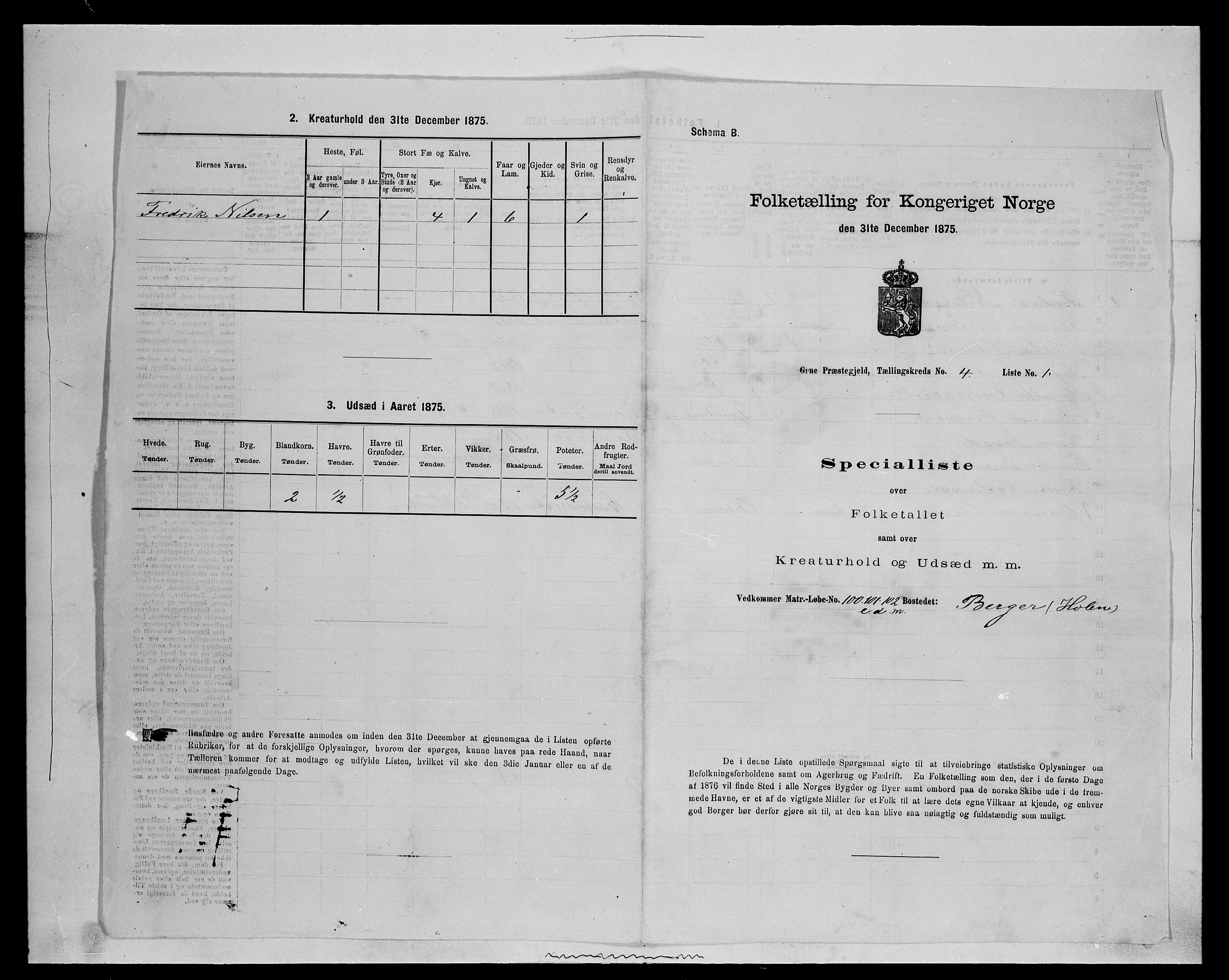 SAH, 1875 census for 0423P Grue, 1875, p. 711