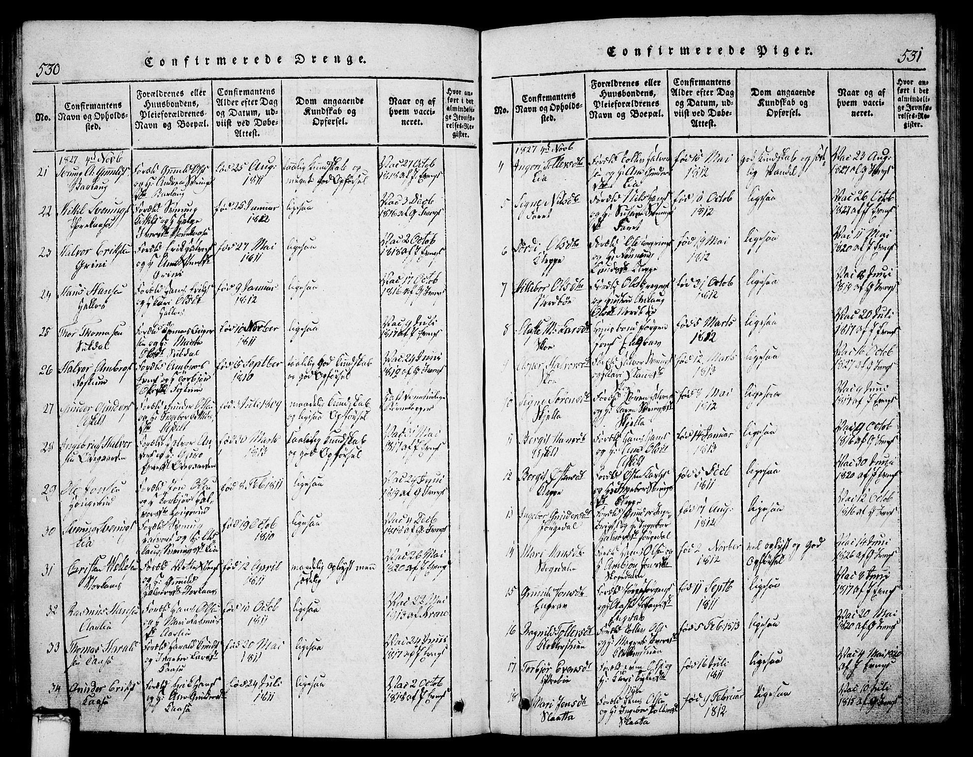 Bø kirkebøker, AV/SAKO-A-257/G/Ga/L0001: Parish register (copy) no. 1, 1815-1831, p. 530-531