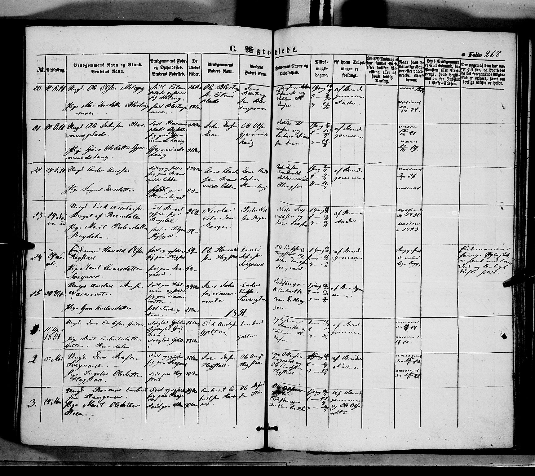 Tynset prestekontor, SAH/PREST-058/H/Ha/Haa/L0020: Parish register (official) no. 20, 1848-1862, p. 268