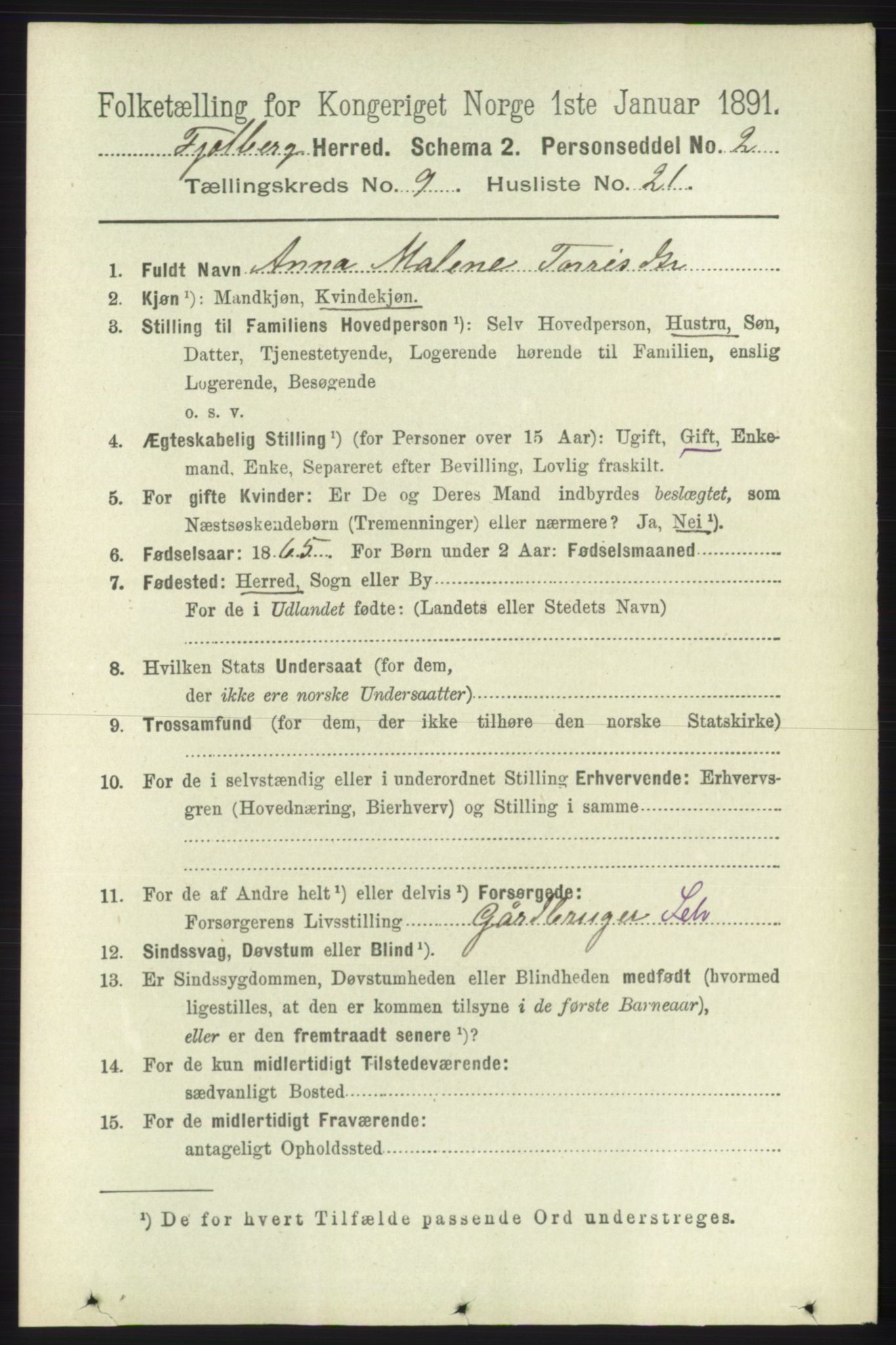 RA, 1891 census for 1213 Fjelberg, 1891, p. 3528
