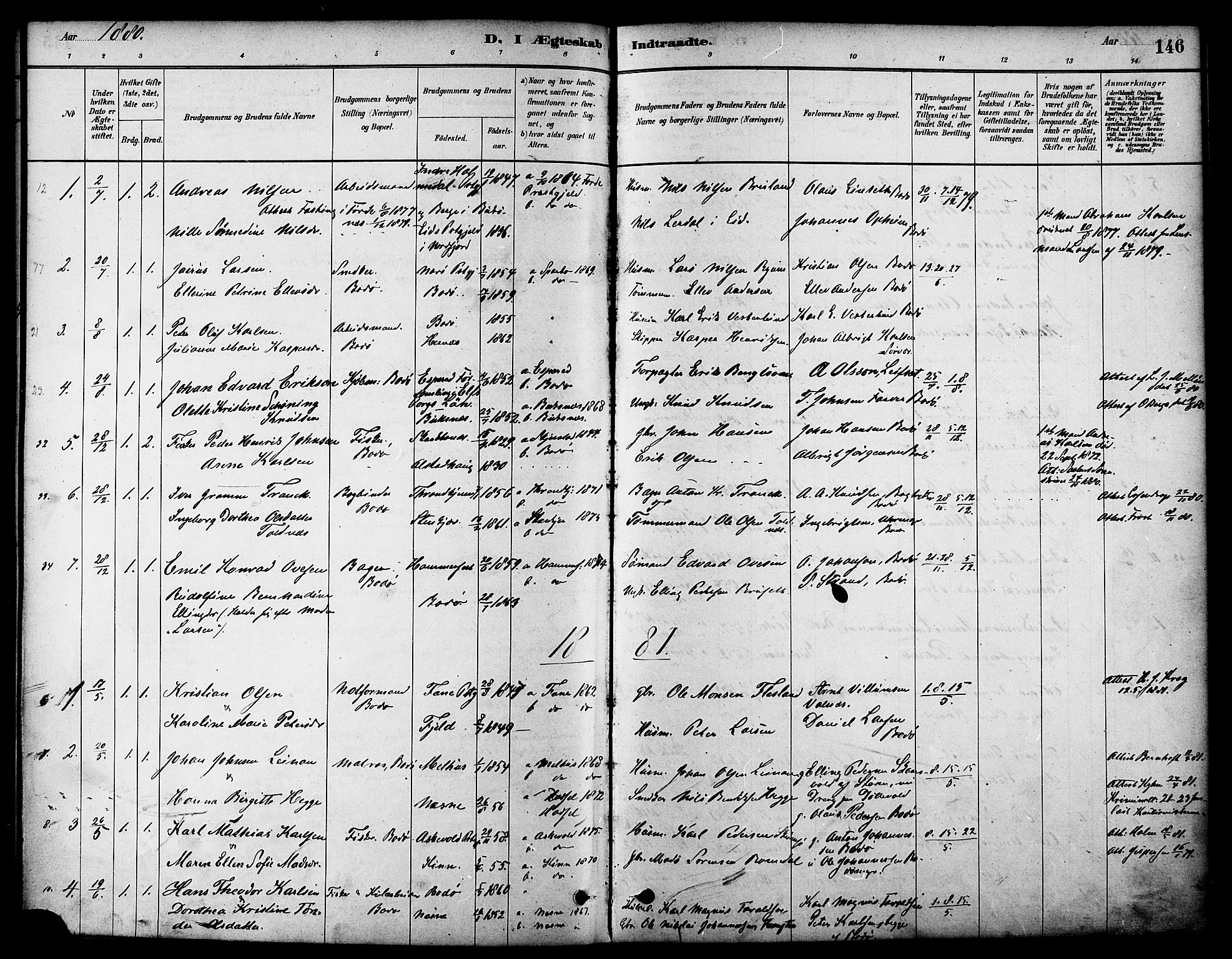 Ministerialprotokoller, klokkerbøker og fødselsregistre - Nordland, SAT/A-1459/801/L0030: Parish register (copy) no. 801C05, 1879-1887, p. 146