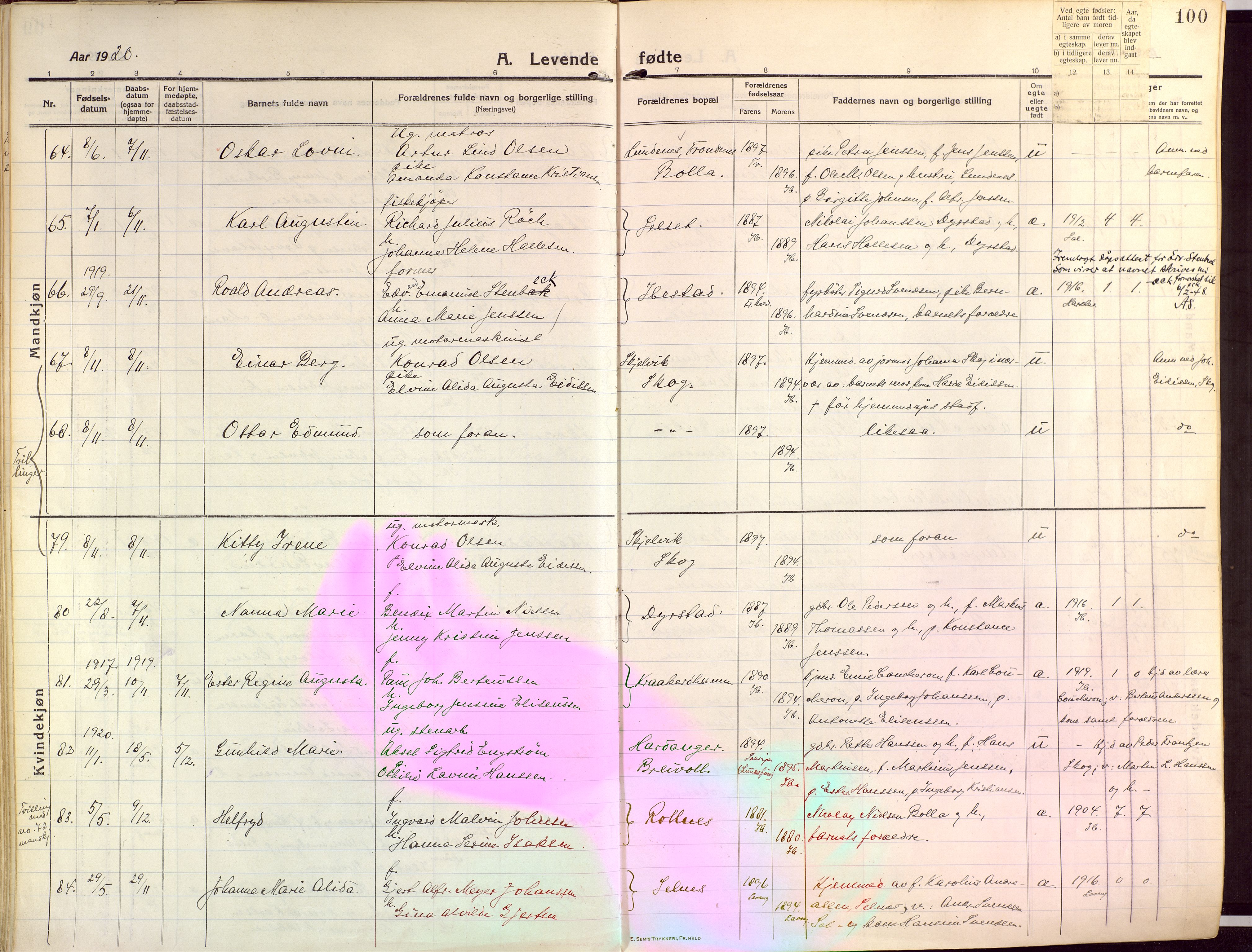 Ibestad sokneprestembete, AV/SATØ-S-0077/H/Ha/Haa/L0018kirke: Parish register (official) no. 18, 1915-1929, p. 100