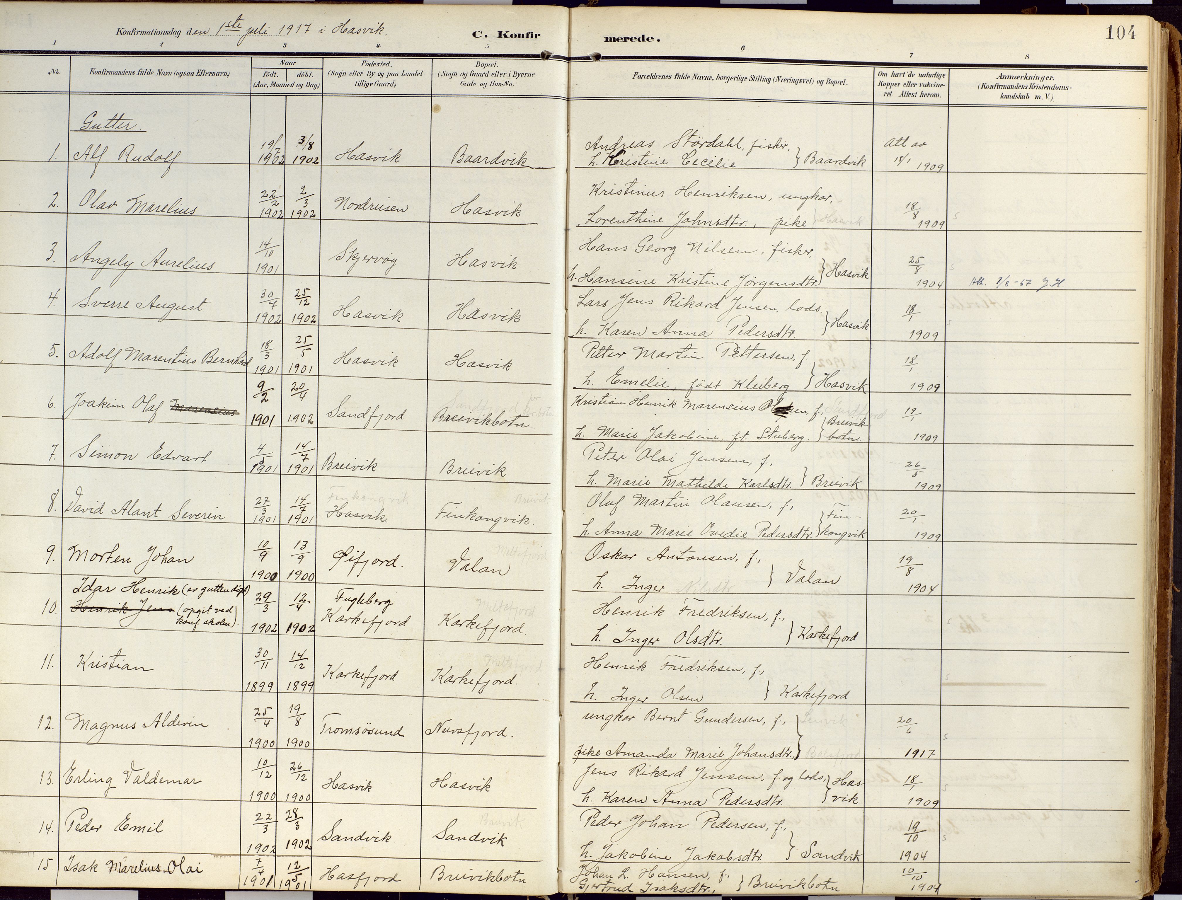 Loppa sokneprestkontor, SATØ/S-1339/H/Ha/L0010kirke: Parish register (official) no. 10, 1907-1922, p. 104