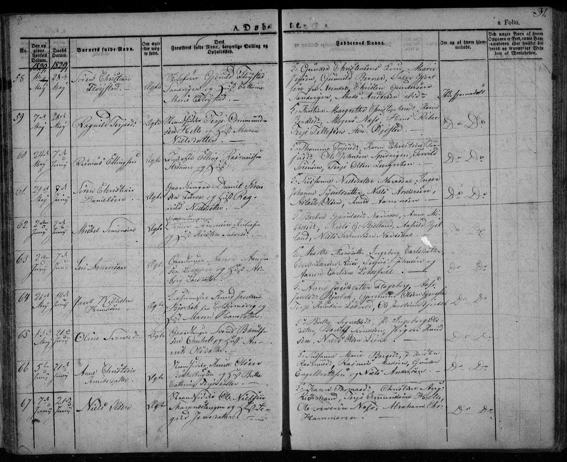 Øyestad sokneprestkontor, AV/SAK-1111-0049/F/Fa/L0013: Parish register (official) no. A 13, 1827-1842, p. 31