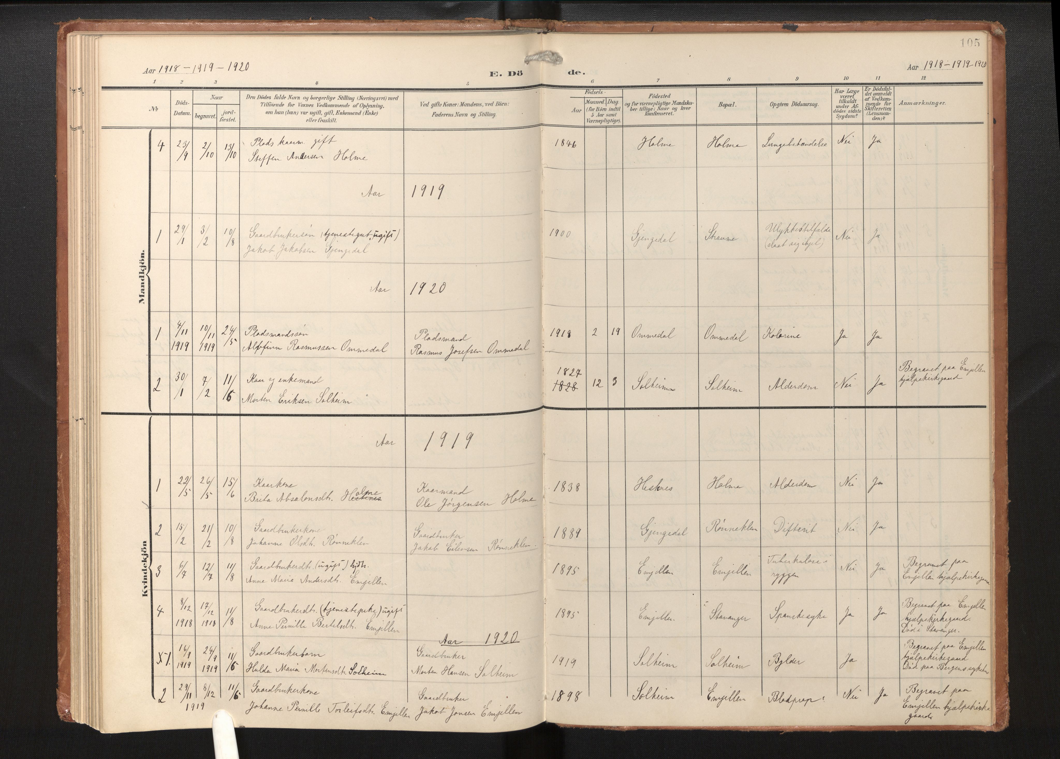 Gloppen sokneprestembete, SAB/A-80101/H/Haa/Haae/L0002: Parish register (official) no. E 2, 1904-1925, p. 104b-105a