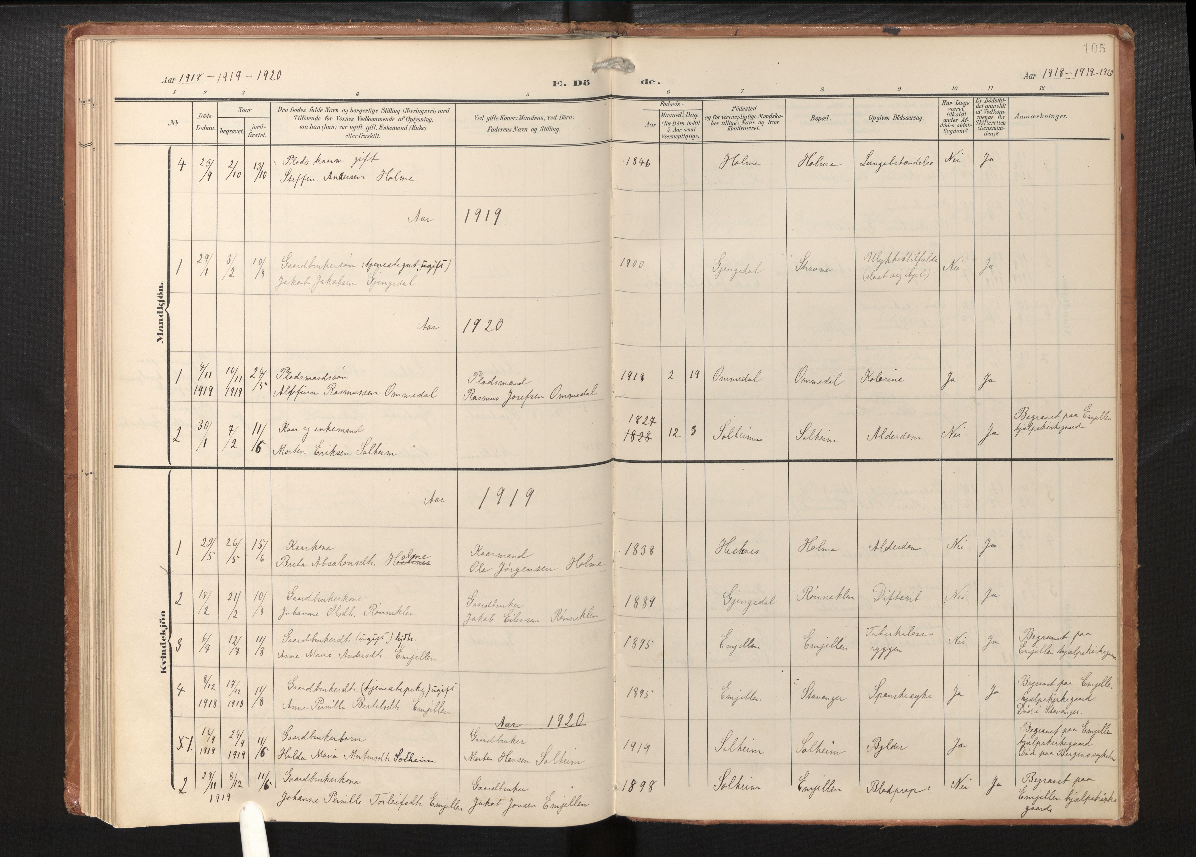 Gloppen sokneprestembete, AV/SAB-A-80101/H/Haa/Haae/L0002: Parish register (official) no. E 2, 1904-1925, p. 104b-105a