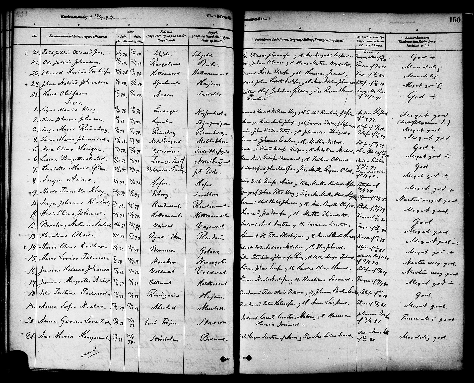 Ministerialprotokoller, klokkerbøker og fødselsregistre - Nord-Trøndelag, SAT/A-1458/717/L0159: Parish register (official) no. 717A09, 1878-1898, p. 150