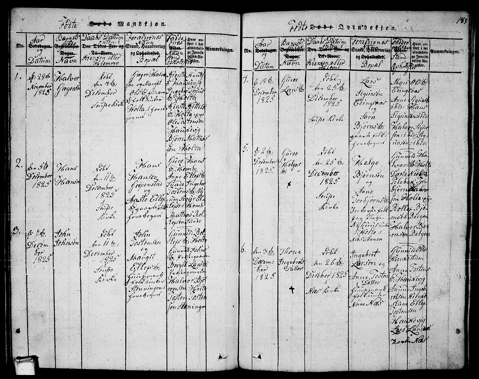 Sauherad kirkebøker, AV/SAKO-A-298/F/Fa/L0005: Parish register (official) no. I 5, 1815-1829, p. 183